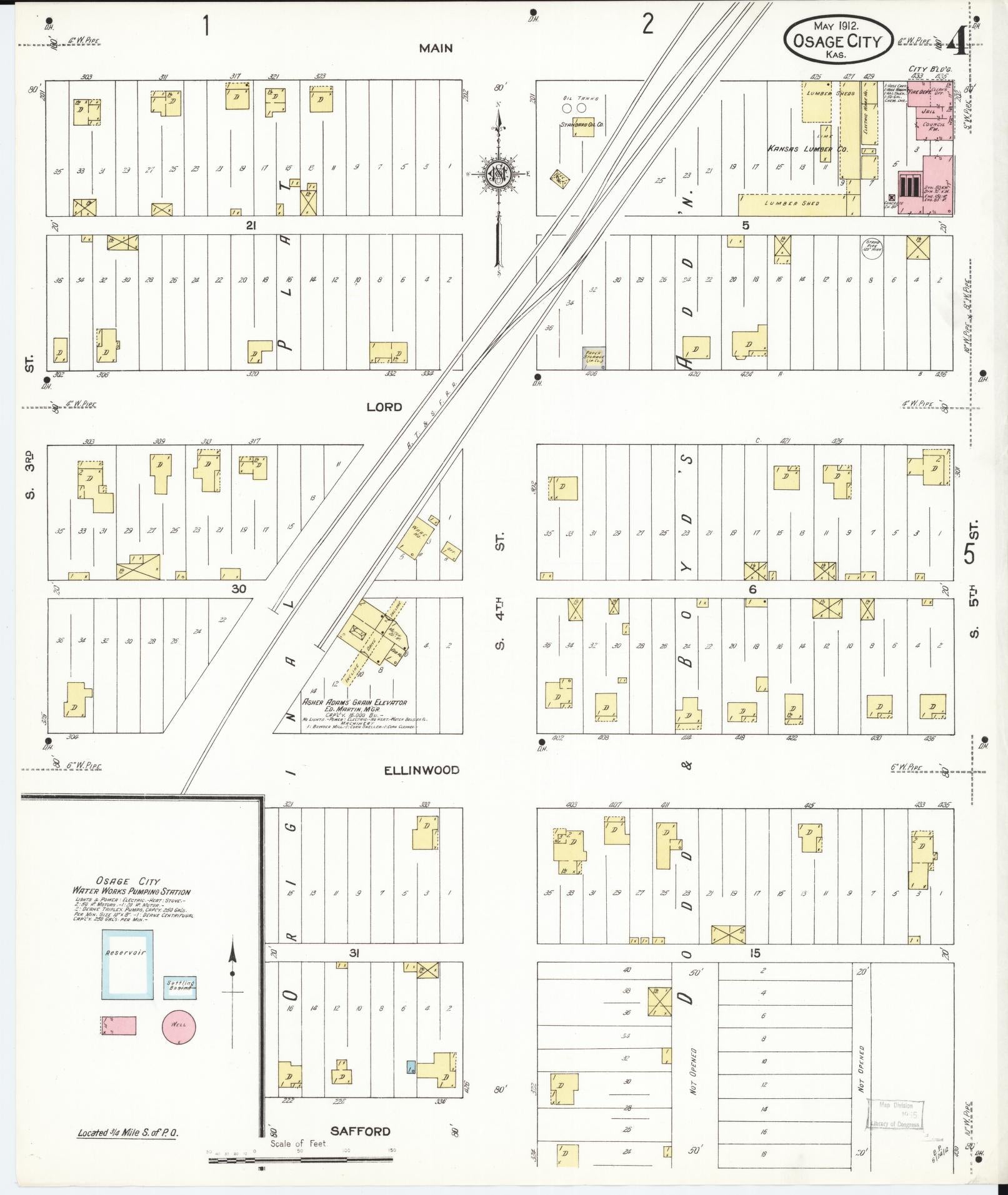 Sanborn Fire Insurance Map from Osage City, Osage County, Kansas (1912), Sheet #0004 - Complete Map Set gallery image, historic Sanborn map, vintage wall art, Kansas Kansas