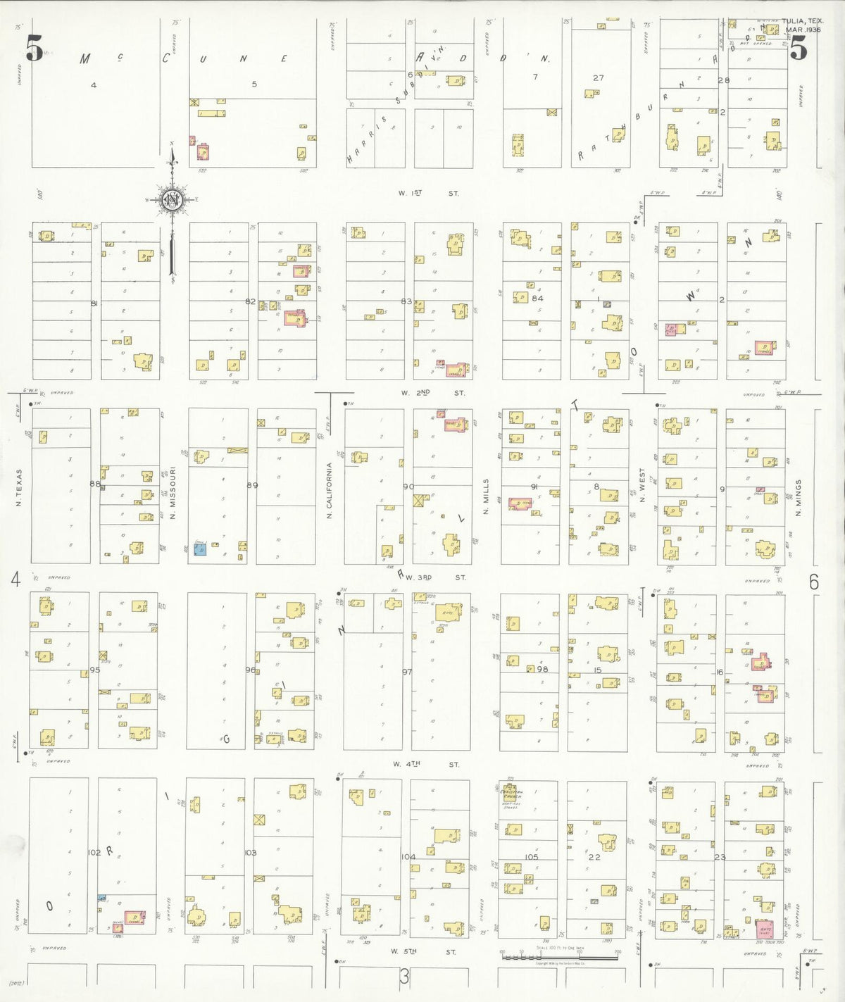 Sanborn Fire Insurance Map from Tulia, Swisher County, Texas (1936), Sheet #0005 - Complete Map Set gallery image, historic Sanborn map, vintage wall art, Texas Texas