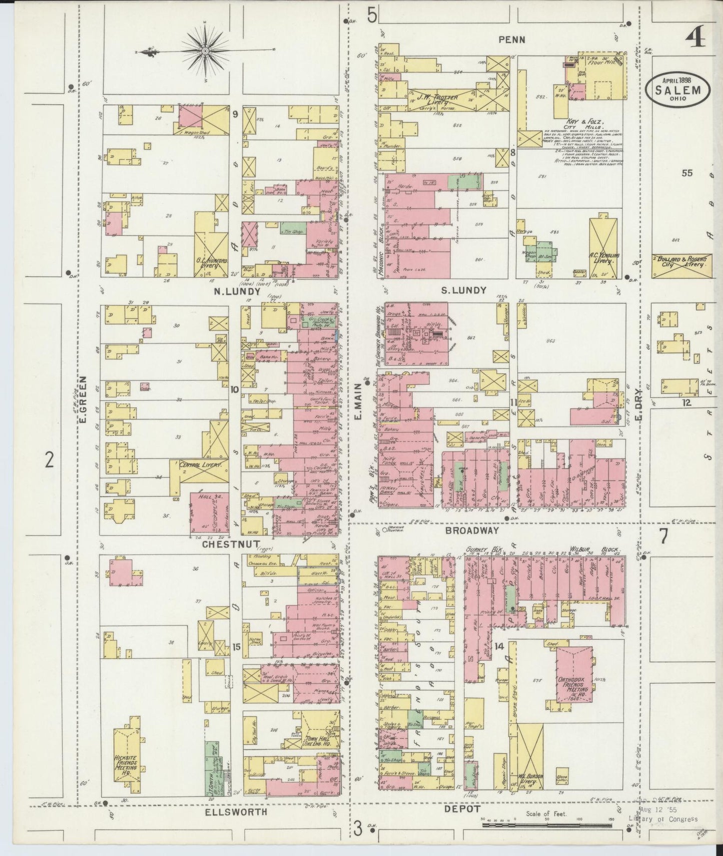 Sanborn Fire Insurance Map from Salem, Columbiana County, Ohio (1898), Sheet #0004 - Complete Map Set gallery image, historic Sanborn map, vintage wall art, Ohio Ohio