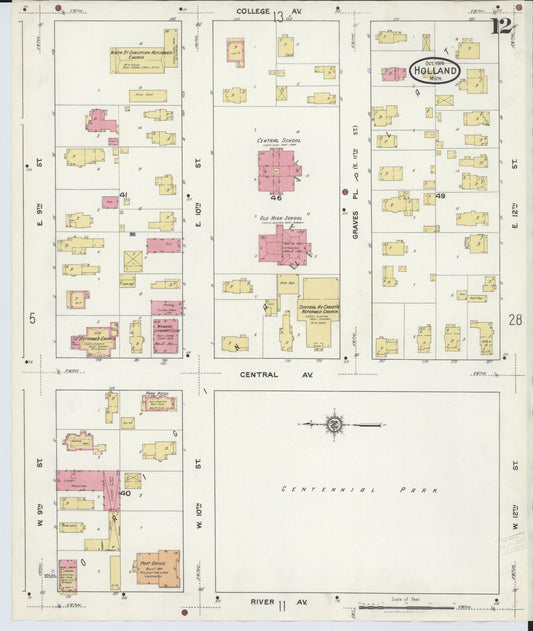 Sanborn Fire Insurance Map from Holland, Ottawa County, Michigan (1916), Sheet #0012 - Historic Sanborn Fire Insurance Map Print, vintage old map wall art, antique decor, genealogy gift, Michigan Michigan map