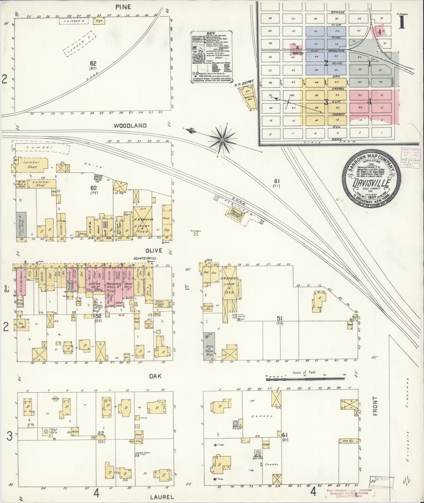 Sanborn Fire Insurance Map from Davis, Yolo County, California (1907), Sheet #0001 - Complete Map Set gallery image, historic Sanborn map, vintage wall art, California California