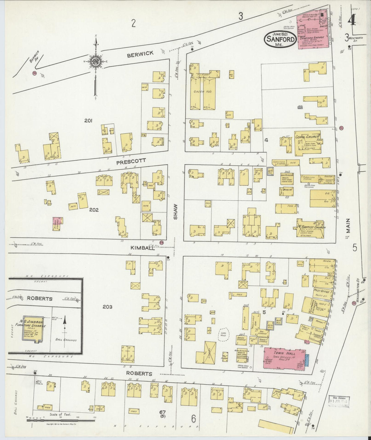 Sanborn Fire Insurance Map from Sanford, York County, Maine (1921), Sheet #0004 - Complete Map Set gallery image, historic Sanborn map, vintage wall art, Maine Maine
