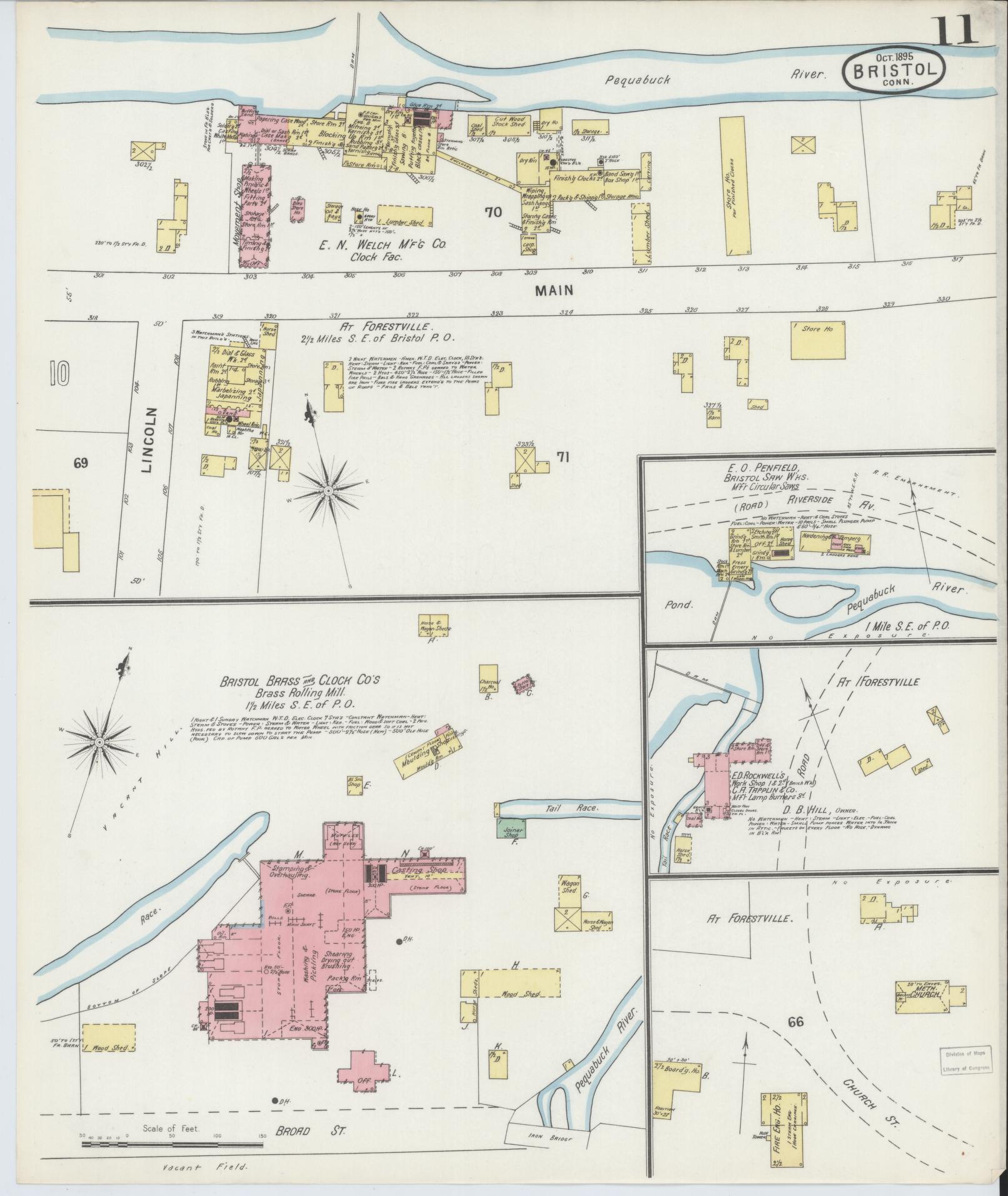 Sanborn Fire Insurance Map from Bristol, Hartford County, Connecticut (1895), Sheet #0011 - Complete Map Set gallery image, historic Sanborn map, vintage wall art, Connecticut Connecticut