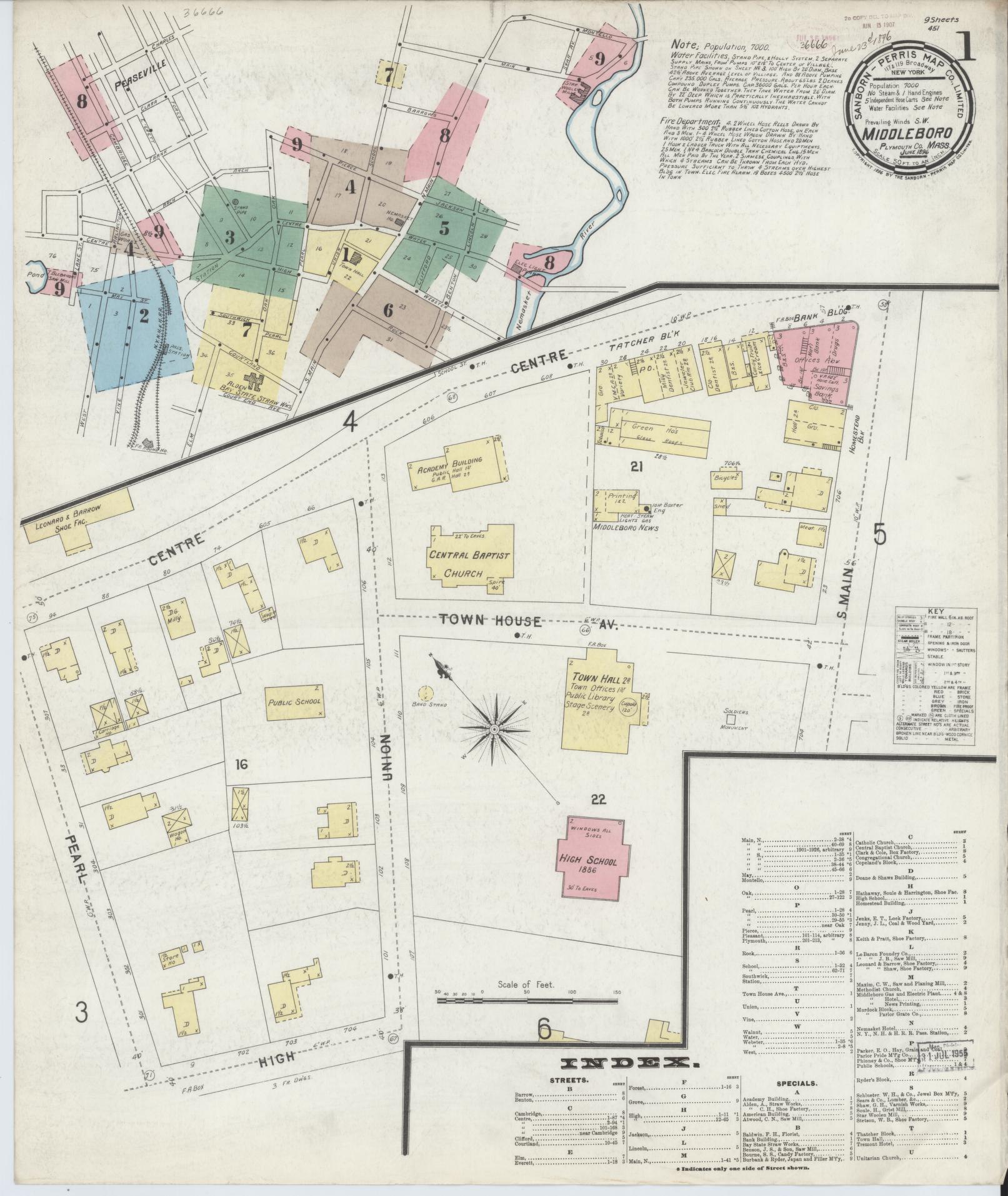 Sanborn Fire Insurance Map from Middleboro, Plymouth County, Massachusetts (1896), Sheet #0001 - Complete Map Set gallery image, historic Sanborn map, vintage wall art, Massachusetts Massachusetts