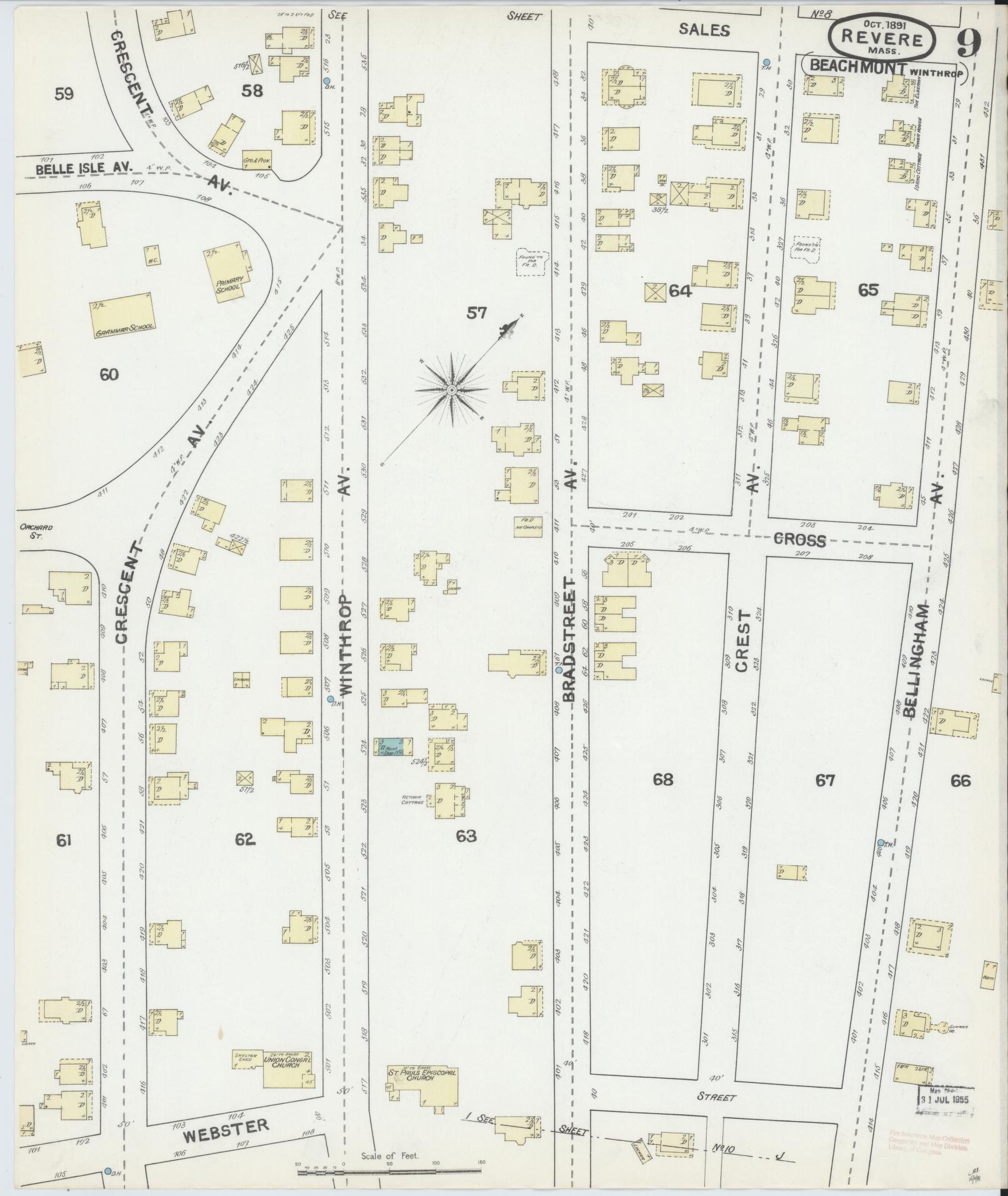 Sanborn Fire Insurance Map from Revere, Suffolk County, Massachusetts (1891), Sheet #0009 - Complete Map Set gallery image, historic Sanborn map, vintage wall art, Massachusetts Massachusetts