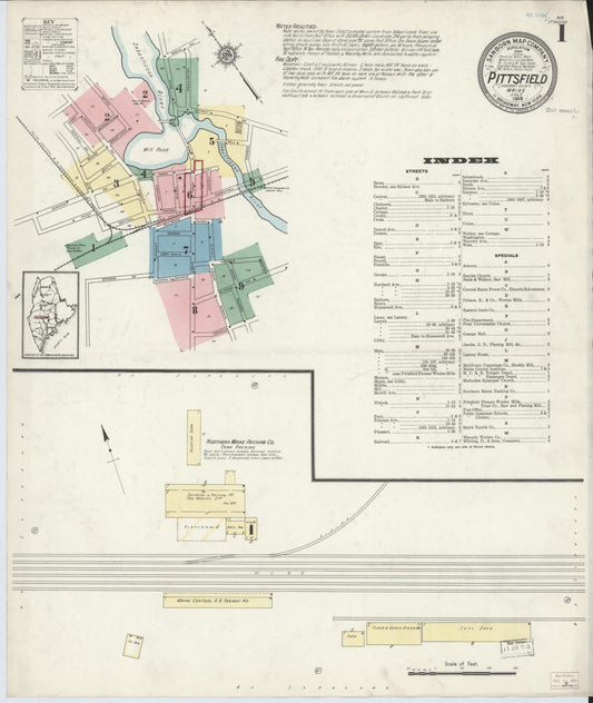Sanborn Fire Insurance Map from Pittsfield, Somerset County, Maine (1914), Sheet #0001 - Complete Map Set gallery image, historic Sanborn map, vintage wall art, Maine Maine