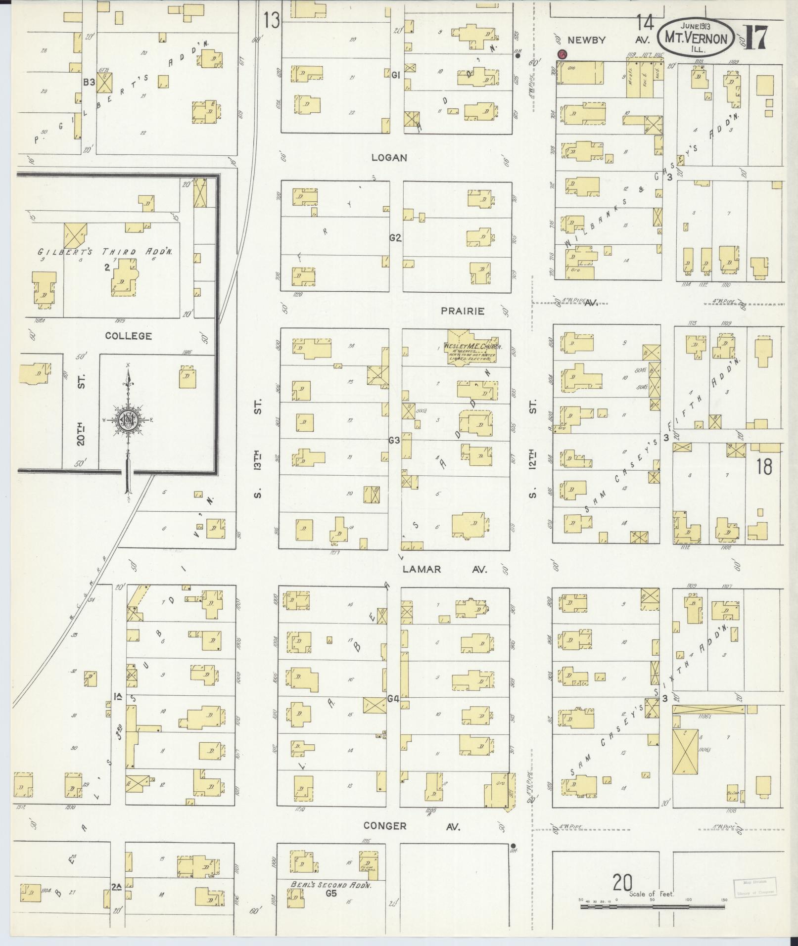 Sanborn Fire Insurance Map from Mount Vernon, Jefferson County, Illinois (1913), Sheet #0017 - Complete Map Set gallery image, historic Sanborn map, vintage wall art, Illinois Illinois