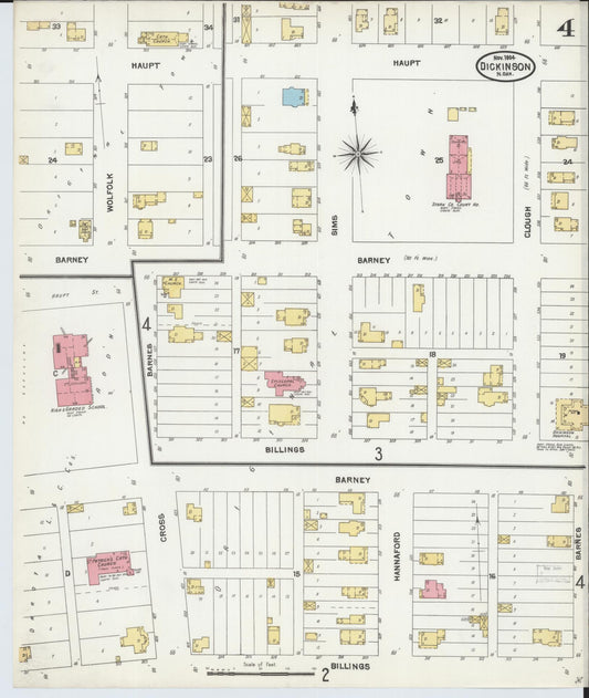 Sanborn Fire Insurance Map from Dickinson, Stark County, North Dakota (1904), Sheet #0004 - Historic Sanborn Fire Insurance Map Print, vintage old map wall art, antique decor, genealogy gift, North Dakota North Dakota map