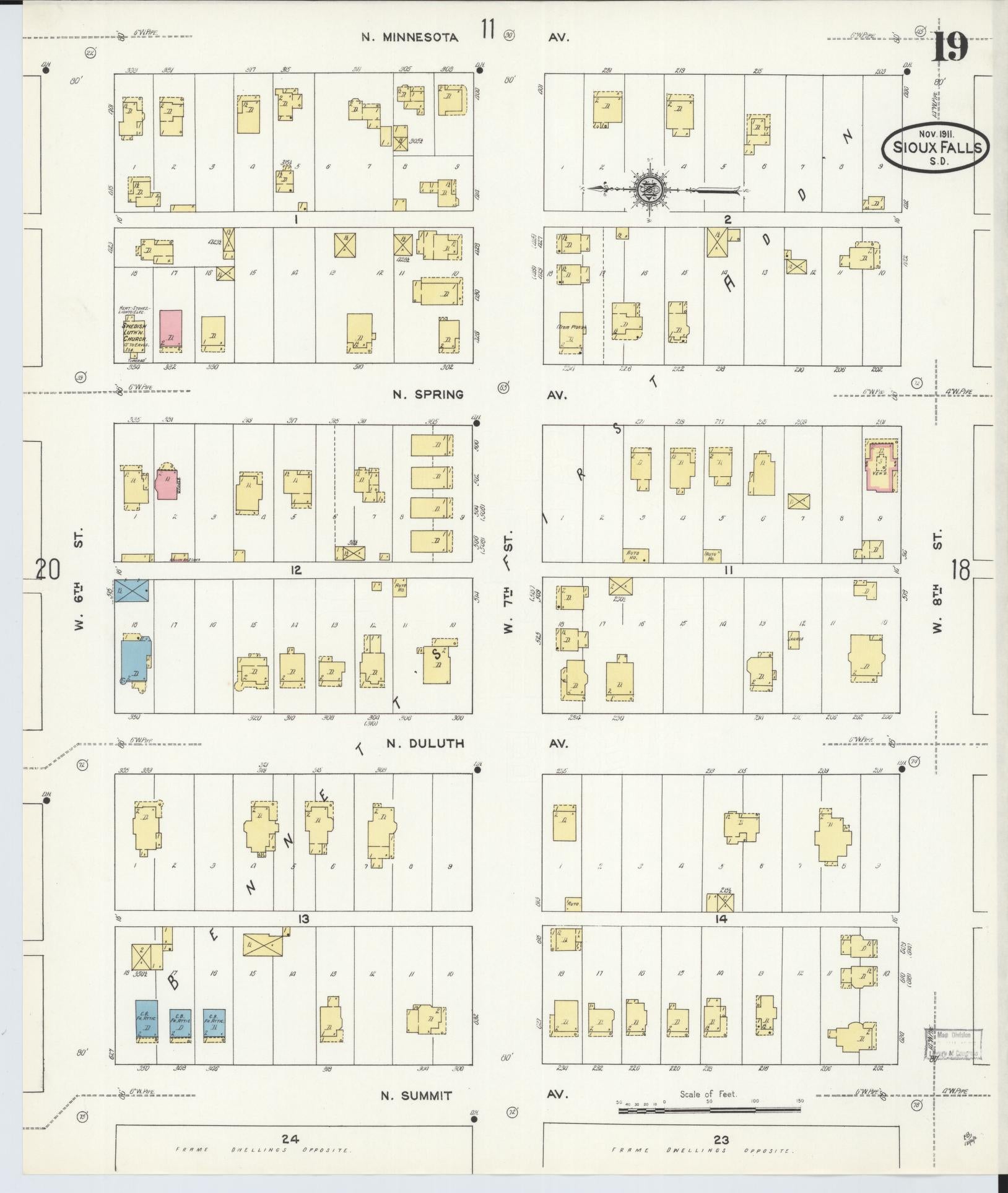 Sanborn Fire Insurance Map from Sioux Falls, Minnehaha County, South Dakota (1911), Sheet #0019 - Complete Map Set gallery image, historic Sanborn map, vintage wall art, South Dakota South Dakota