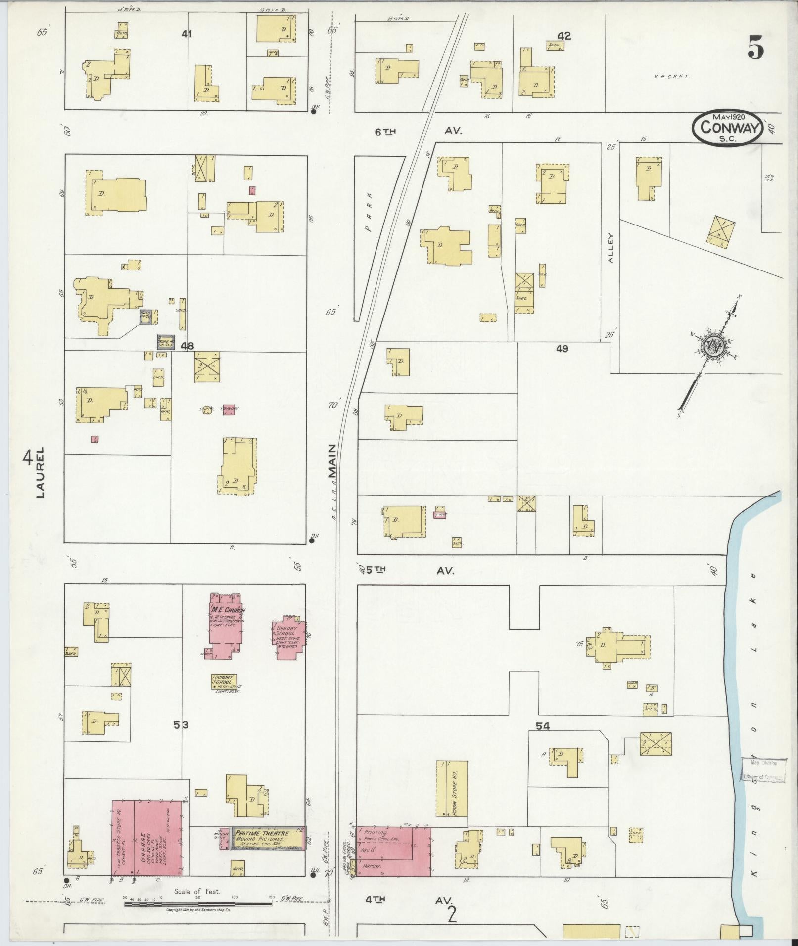 Sanborn Fire Insurance Map from Conway, Horry County, South Carolina (1920), Sheet #0005 - Complete Map Set gallery image, historic Sanborn map, vintage wall art, South Carolina South Carolina