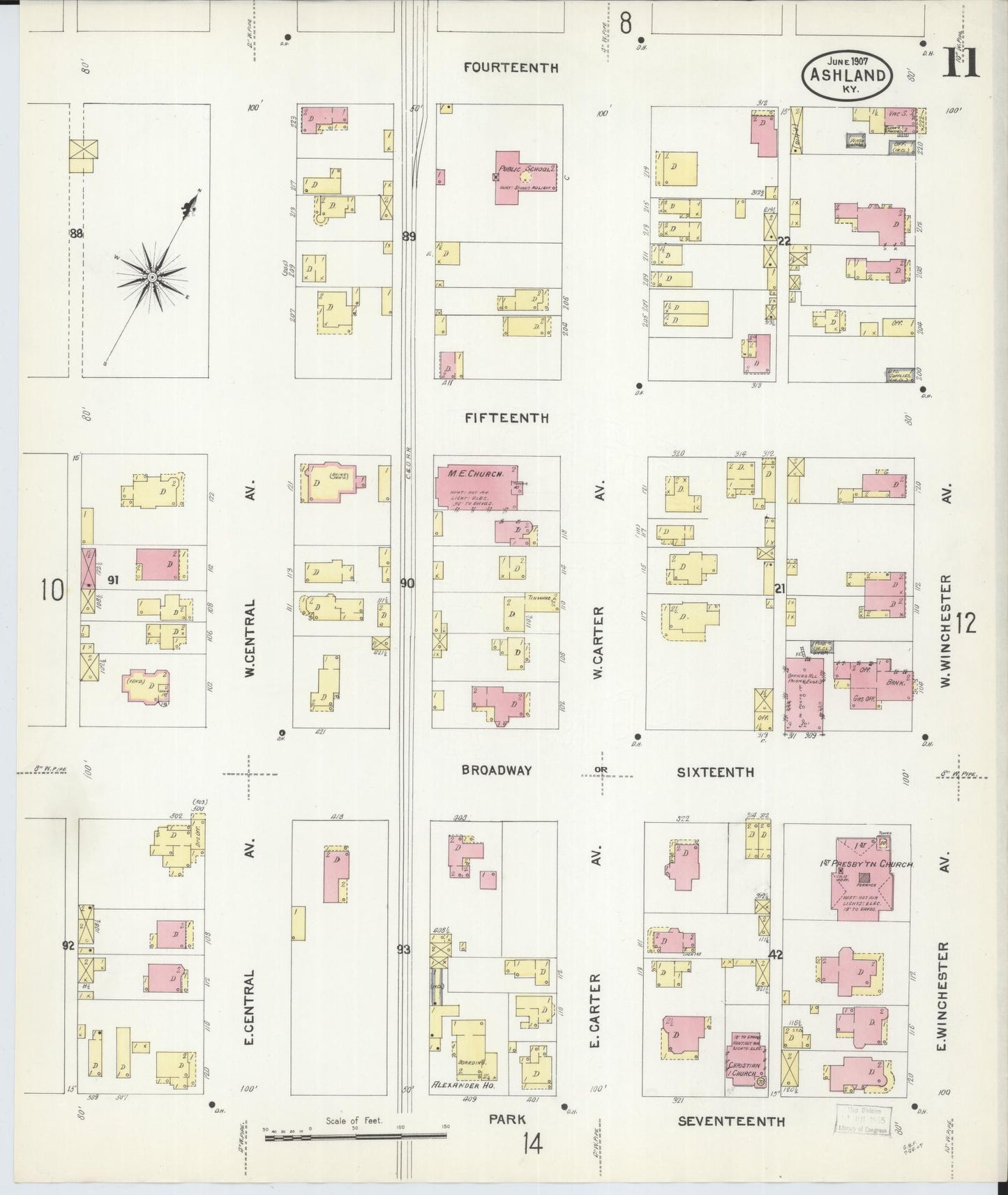 Sanborn Fire Insurance Map from Ashland, Boyd County, Kentucky (1907), Sheet #0011 - Complete Map Set gallery image, historic Sanborn map, vintage wall art, Kentucky Kentucky