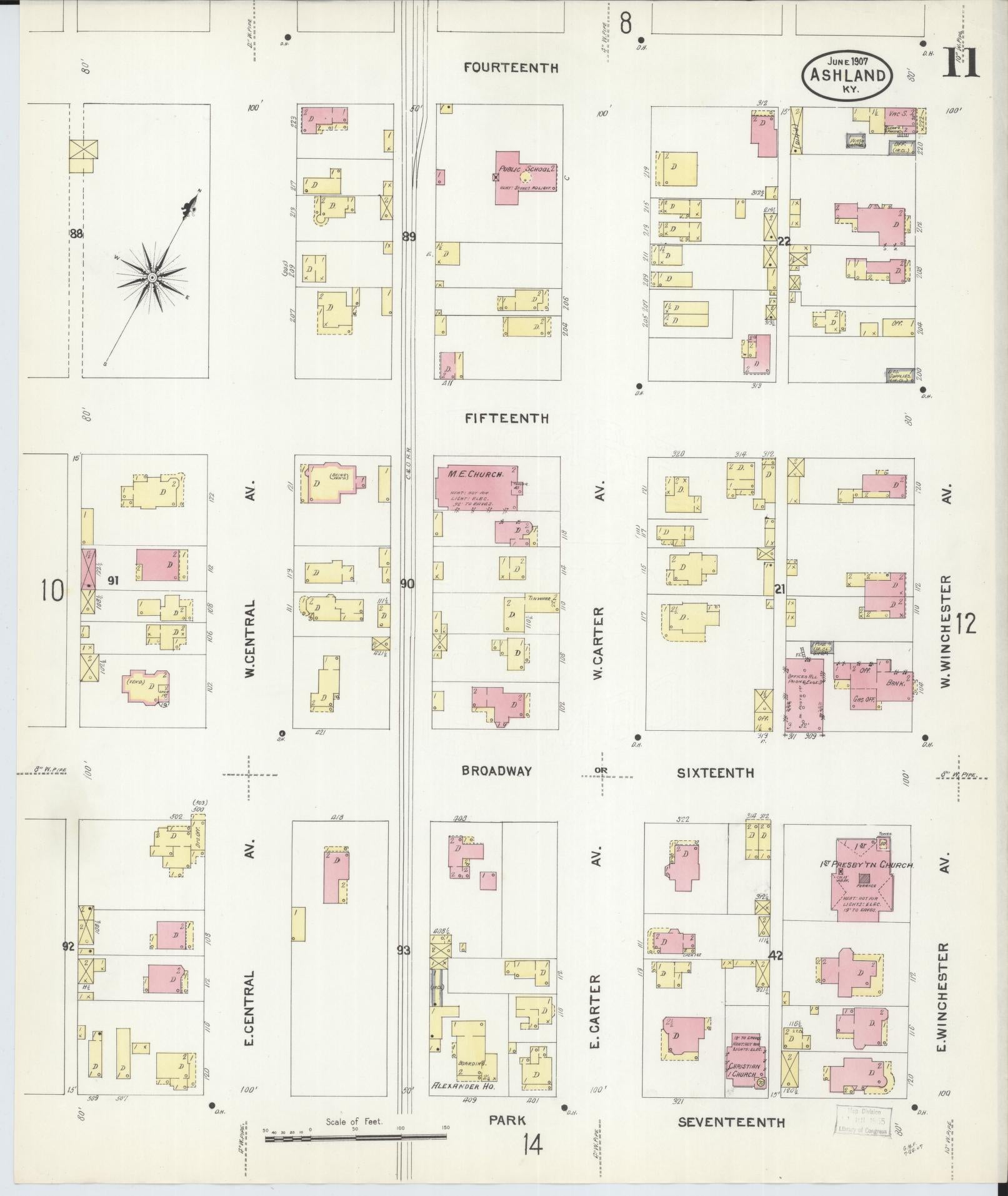 Sanborn Fire Insurance Map from Ashland, Boyd County, Kentucky (1907), Sheet #0011 - Complete Map Set gallery image, historic Sanborn map, vintage wall art, Kentucky Kentucky
