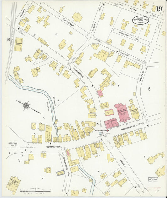 Sanborn Fire Insurance Map from Weymouth, Norfolk County, Massachusetts (1910), Sheet #0019 - Historic Sanborn Fire Insurance Map Print, vintage old map wall art, antique decor, genealogy gift, Massachusetts Massachusetts map