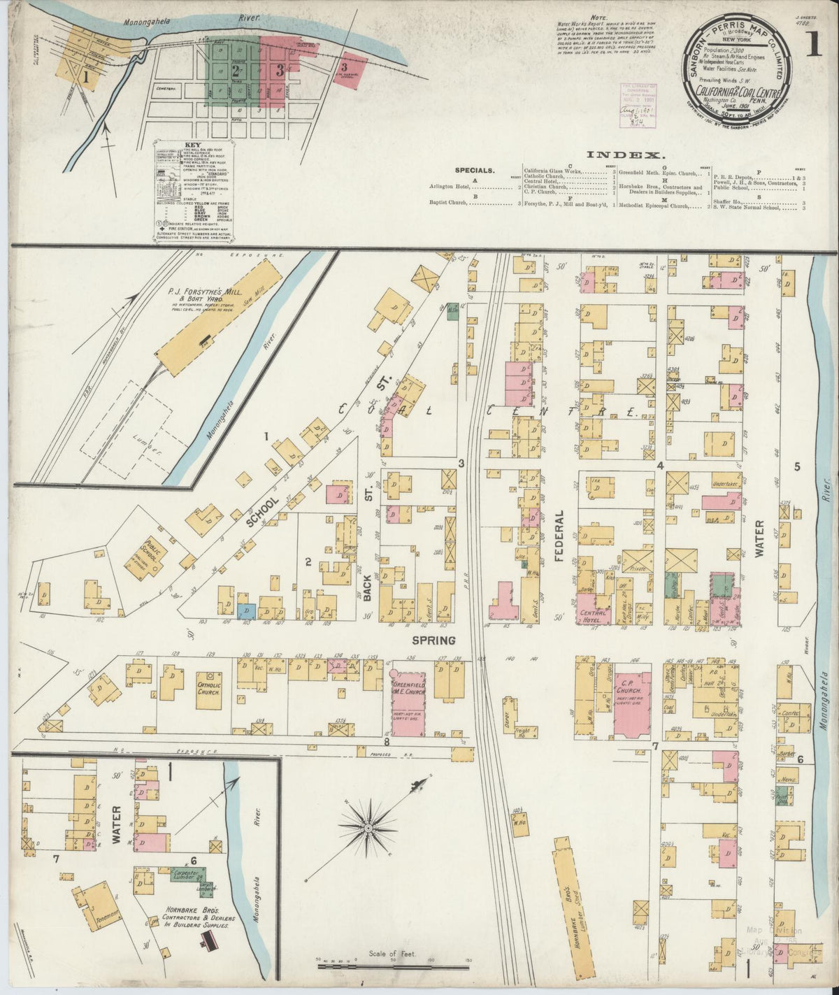 Sanborn Fire Insurance Map from California, Washington County, Pennsylvania (1901), Sheet #0001 - Complete Map Set gallery image, historic Sanborn map, vintage wall art, Pennsylvania Pennsylvania