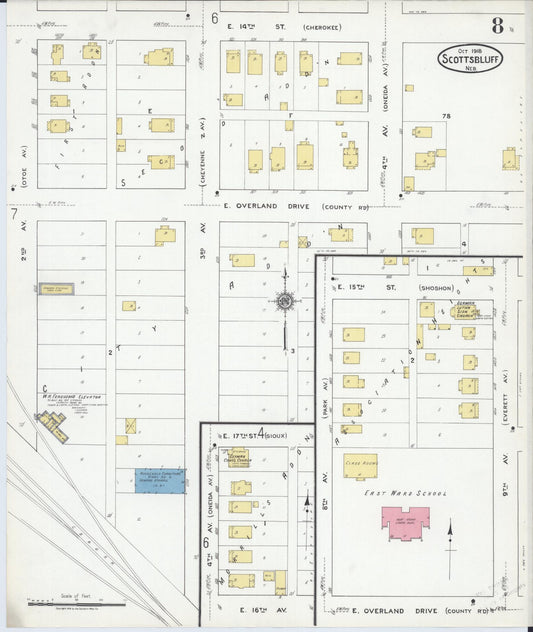 Sanborn Fire Insurance Map from Scottsbluff, Scotts Bluff County, Nebraska (1918), Sheet #0008 - Historic Sanborn Fire Insurance Map Print, vintage old map wall art, antique decor, genealogy gift, Nebraska Nebraska map