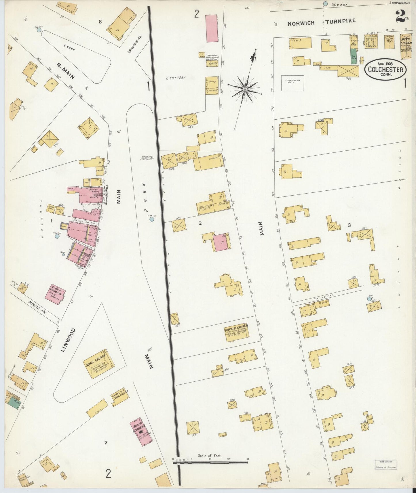 Sanborn Fire Insurance Map from Colchester, New London County, Connecticut (1908), Sheet #0002 - Complete Map Set gallery image, historic Sanborn map, vintage wall art, Connecticut Connecticut