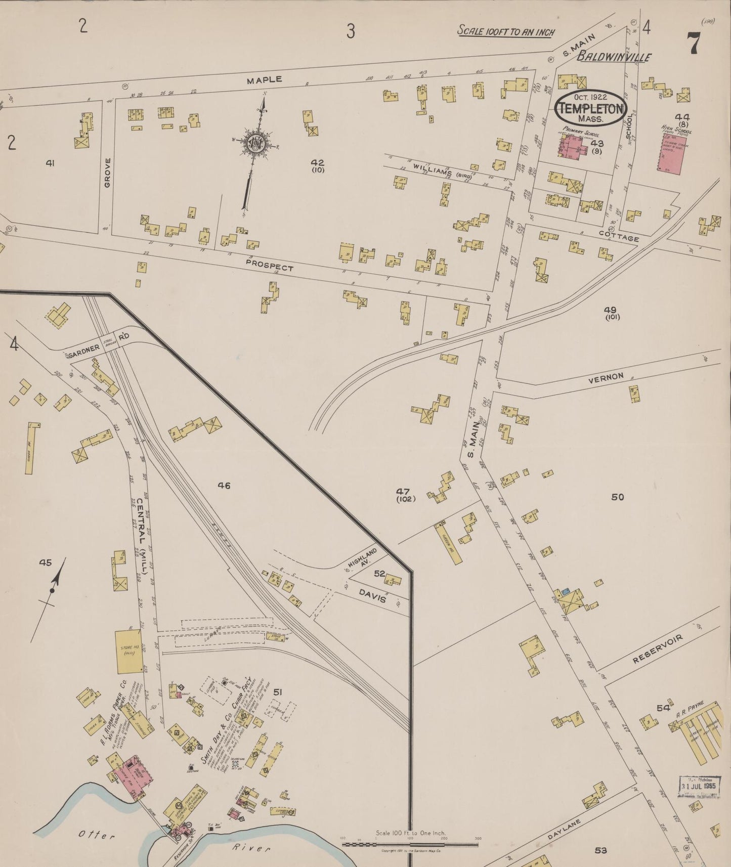 Sanborn Fire Insurance Map from Templeton, Worcester County, Massachusetts (1922), Sheet #0007 - Complete Map Set gallery image, historic Sanborn map, vintage wall art, Massachusetts Massachusetts