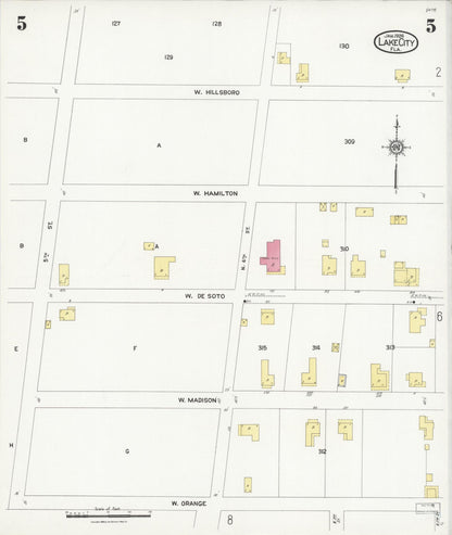 Sanborn Fire Insurance Map from Lake City, Columbia County, Florida (1924), Sheet #0005 - Complete Map Set gallery image, historic Sanborn map, vintage wall art, Florida Florida