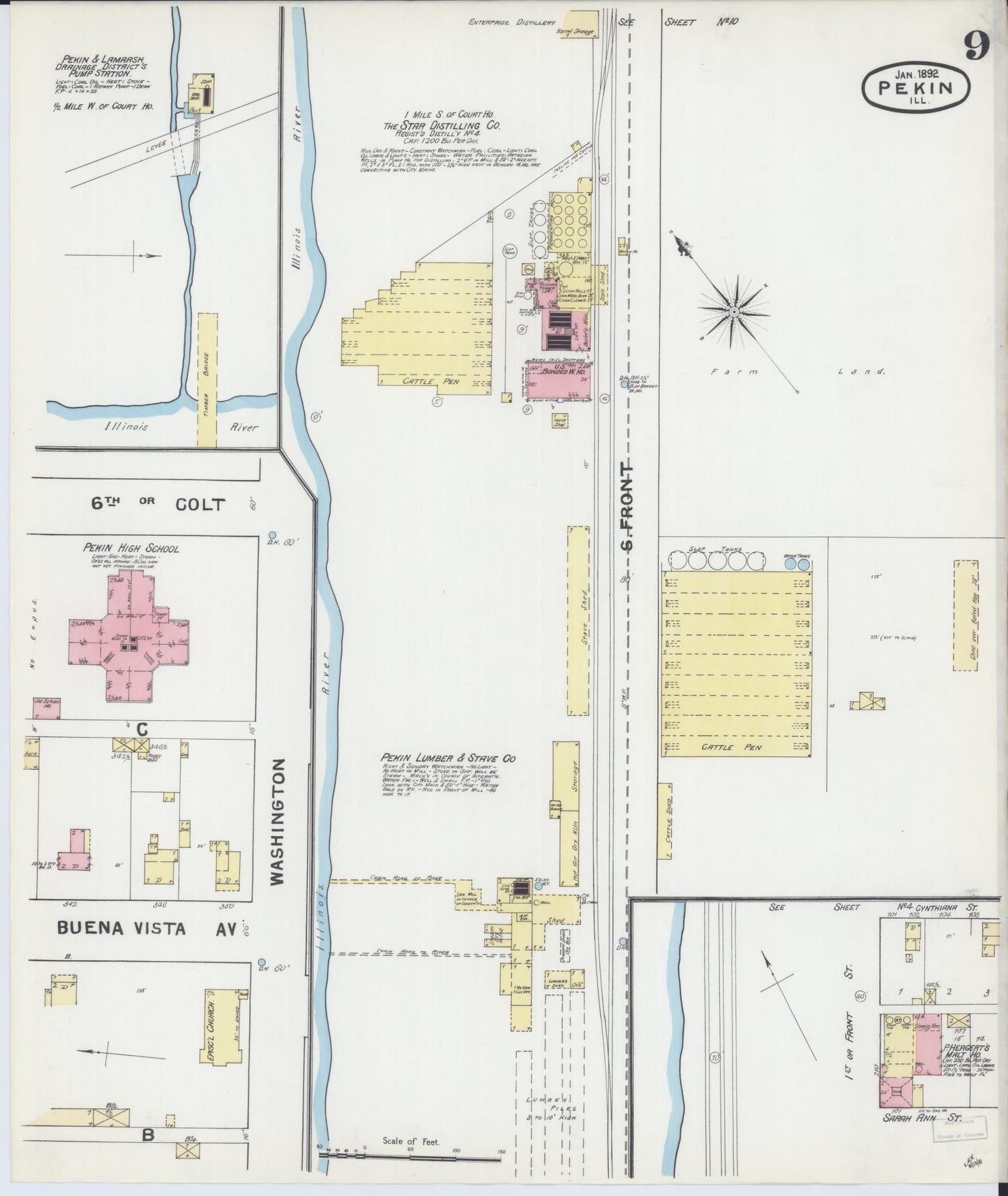 Sanborn Fire Insurance Map from Pekin, Tazewell County, Illinois (1892), Sheet #0009 - Complete Map Set gallery image, historic Sanborn map, vintage wall art, Illinois Illinois