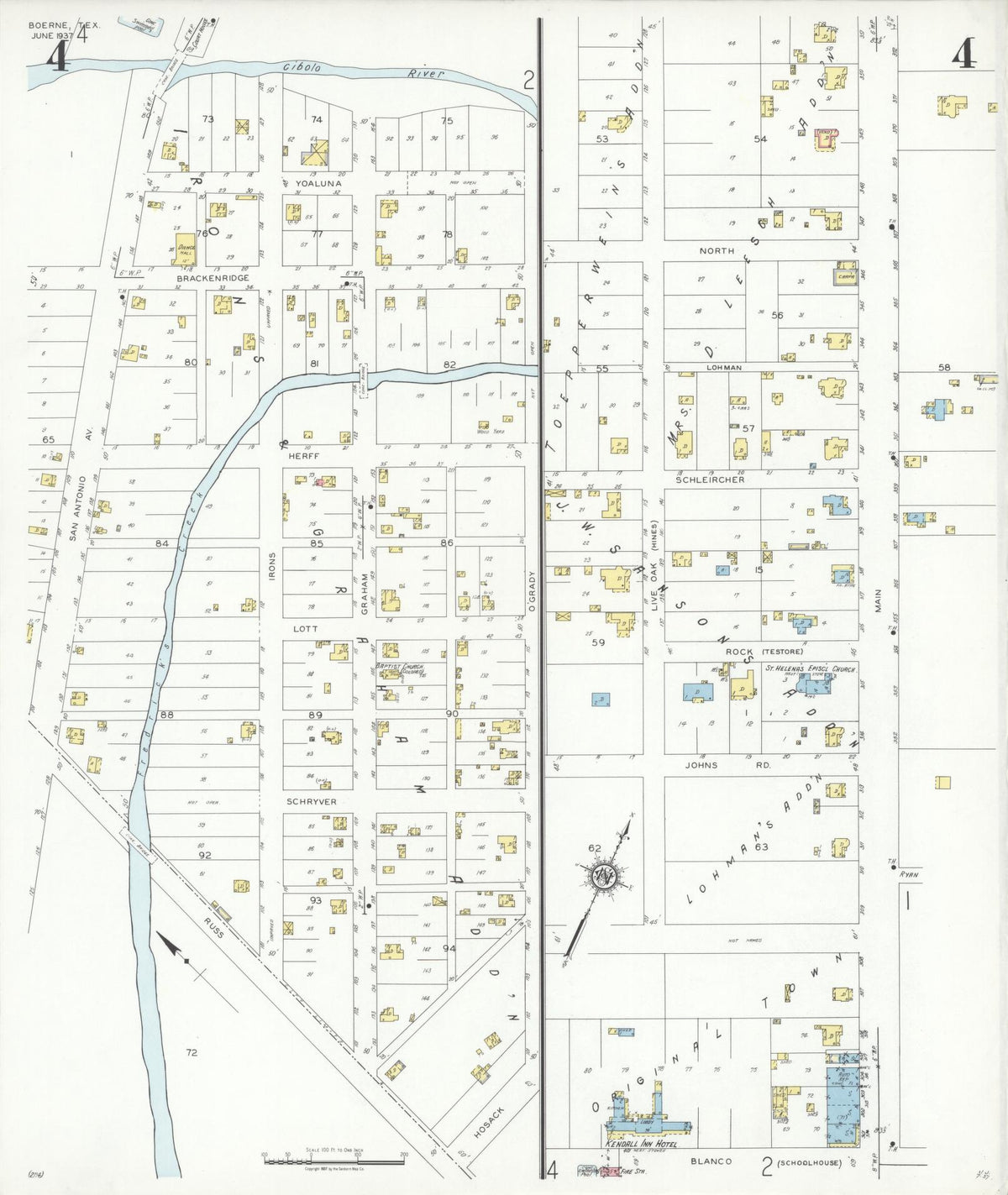 Sanborn Fire Insurance Map from Boerne, Kendall County, Texas (1937), Sheet #0004 - Complete Map Set gallery image, historic Sanborn map, vintage wall art, Texas Texas
