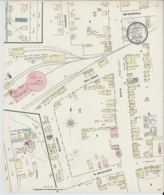 Sanborn Fire Insurance Map from Salem, Washington County, New York (1891), Sheet #0001 - Historic Sanborn Fire Insurance Map Print, vintage old map wall art, antique decor, genealogy gift, New York New York map