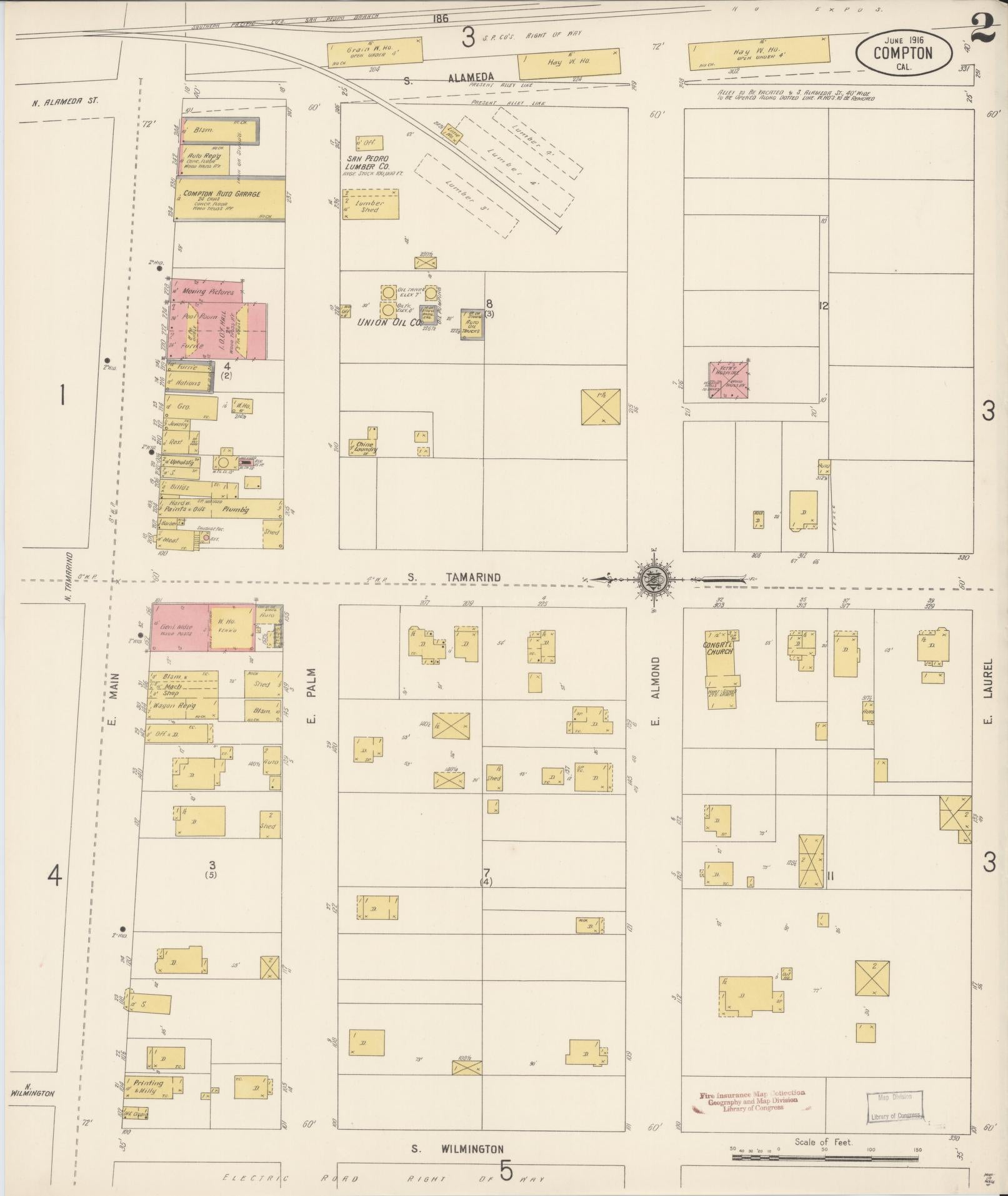 Sanborn Fire Insurance Map from Compton, Los Angeles County, California (1916), Sheet #0002 - Complete Map Set gallery image, historic Sanborn map, vintage wall art, California California