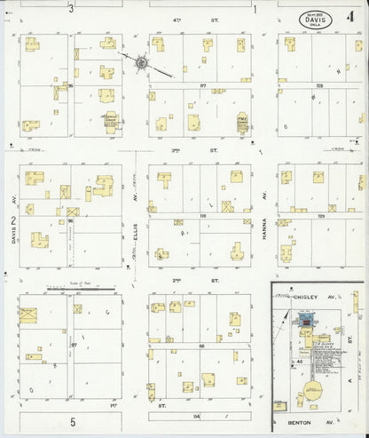 Sanborn Fire Insurance Map from Davis, Murray County, Oklahoma (1909), Sheet #0004 - Complete Map Set gallery image, historic Sanborn map, vintage wall art, Oklahoma Oklahoma
