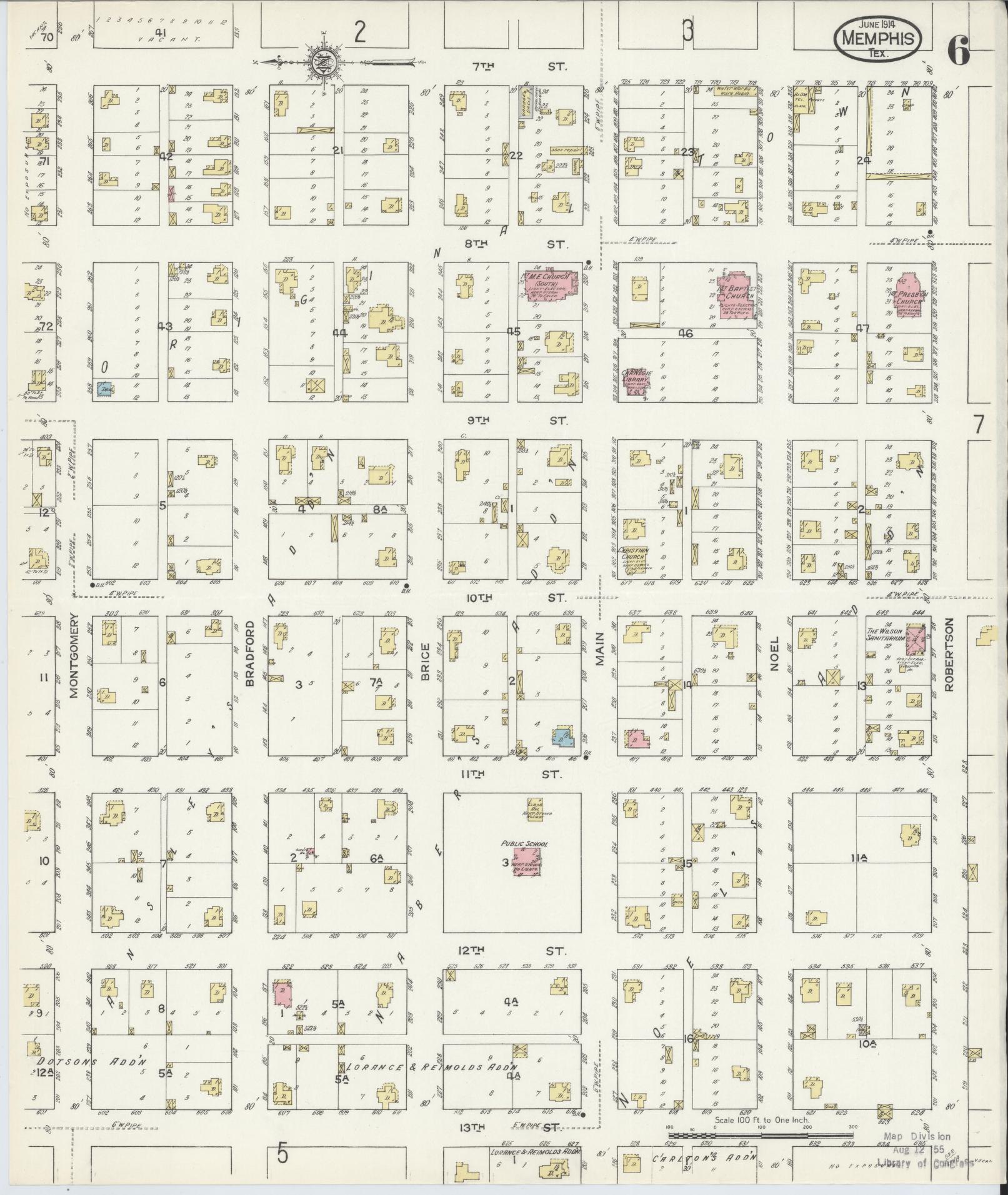 Sanborn Fire Insurance Map from Memphis, Hall County, Texas (1914), Sheet #0006 - Historic Sanborn Fire Insurance Map Print, vintage old map wall art, antique decor, genealogy gift, Texas Texas map