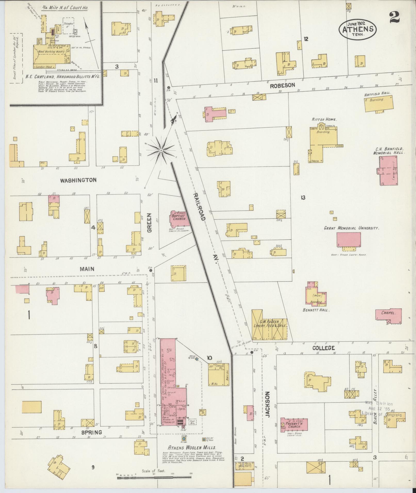 Sanborn Fire Insurance Map from Athens, McMinn County, Tennessee (1902), Sheet #0002 - Complete Map Set gallery image, historic Sanborn map, vintage wall art, Tennessee Tennessee