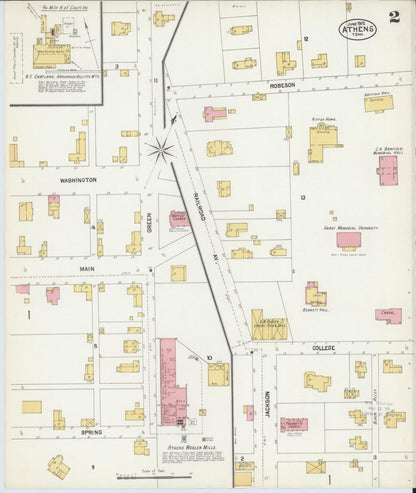 Sanborn Fire Insurance Map from Athens, McMinn County, Tennessee (1902), Sheet #0002 - Complete Map Set gallery image, historic Sanborn map, vintage wall art, Tennessee Tennessee