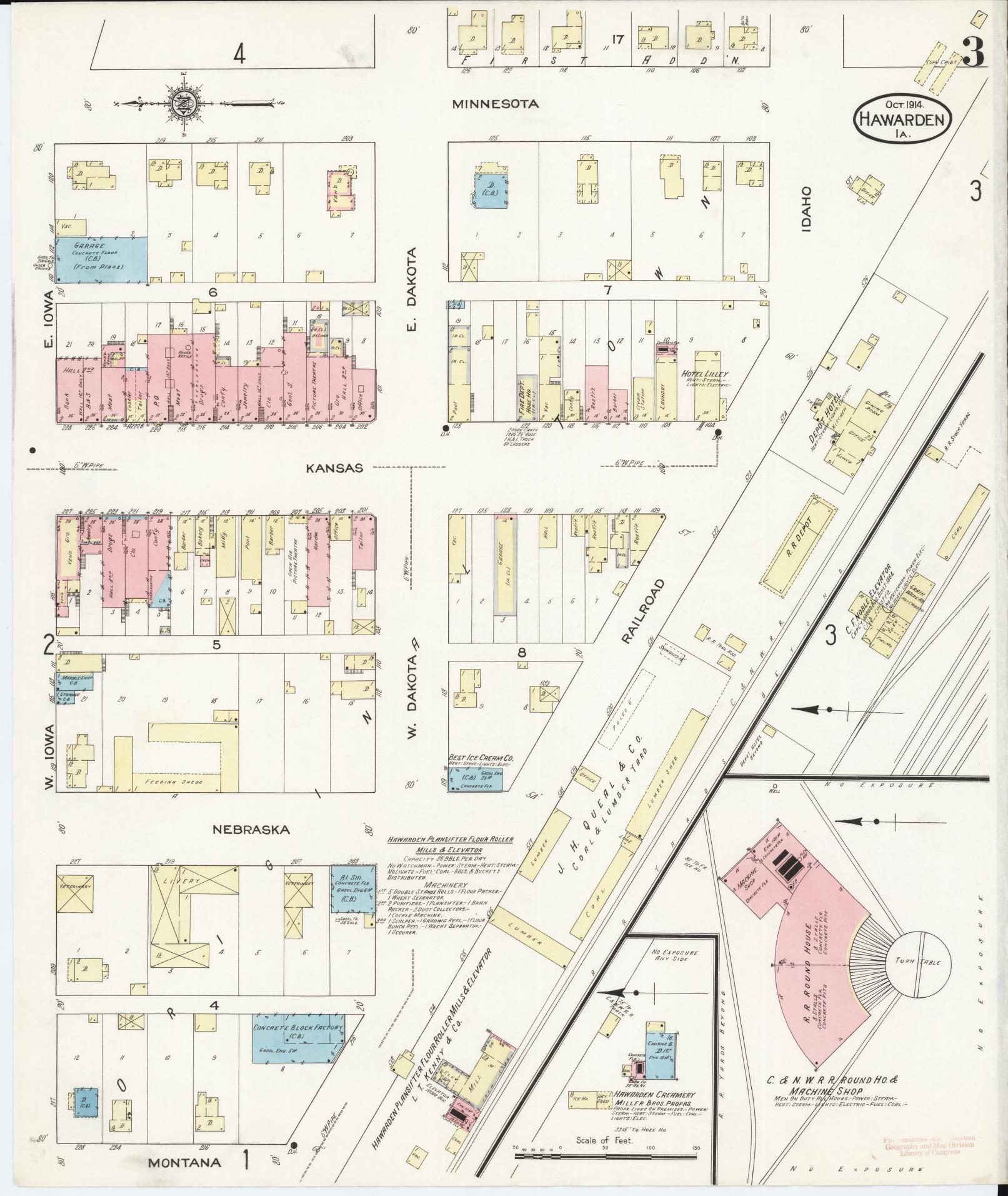 Sanborn Fire Insurance Map from Hawarden, Sioux County, Iowa (1914), Sheet #0003 - Historic Sanborn Fire Insurance Map Print, vintage old map wall art