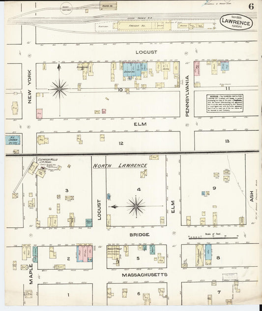 Sanborn Fire Insurance Map from Lawrence, Douglas County, Kansas (1883), Sheet #0006 - Historic Sanborn Fire Insurance Map Print, vintage old map wall art, antique decor, genealogy gift, Kansas Kansas map