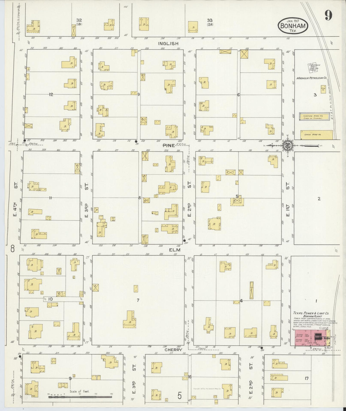 Sanborn Fire Insurance Map from Bonham, Fannin County, Texas (1917), Sheet #0009 - Complete Map Set gallery image, historic Sanborn map, vintage wall art, Texas Texas