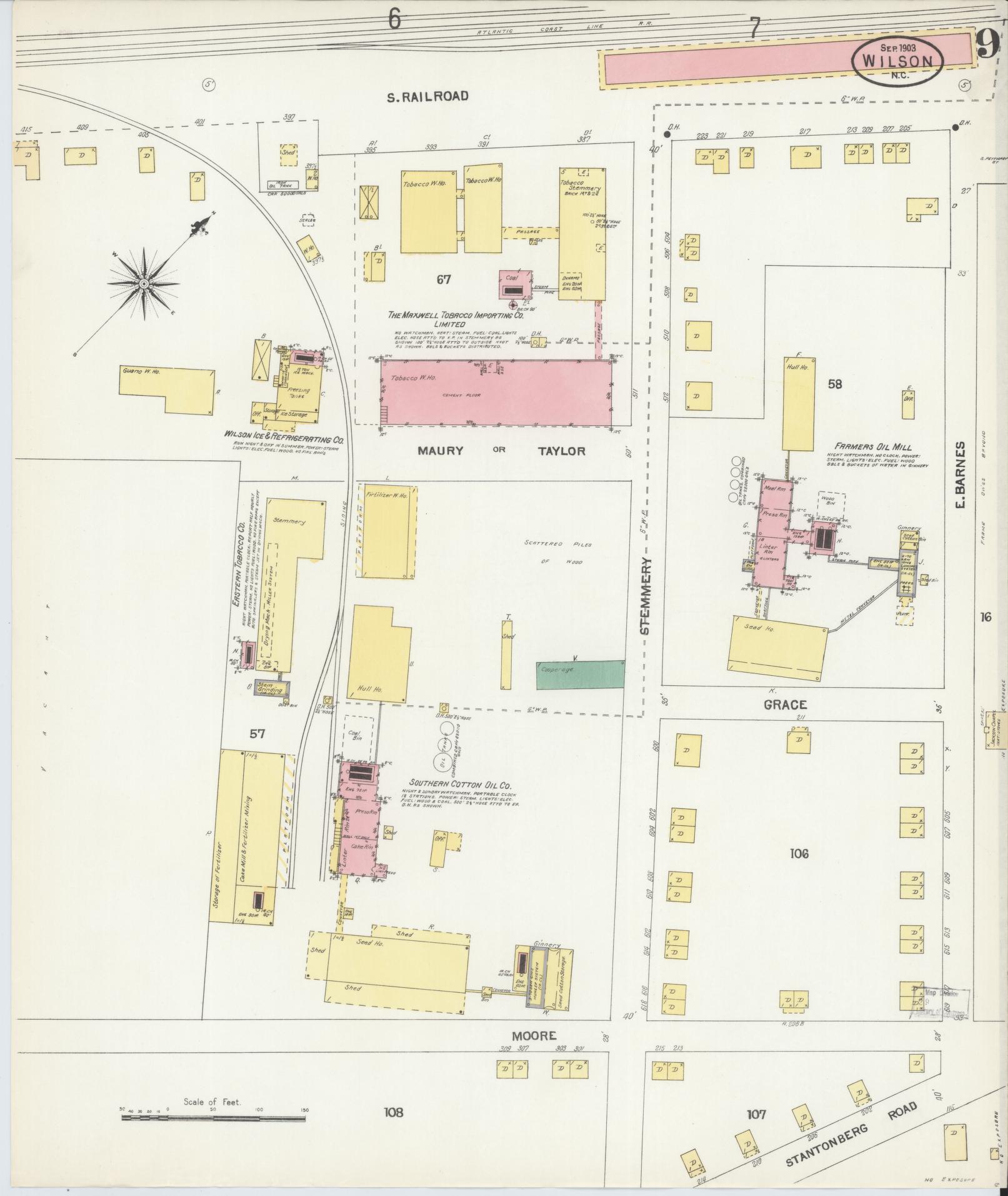 Sanborn Fire Insurance Map from Wilson, Wilson County, North Carolina (1903), Sheet #0009 - Complete Map Set gallery image, historic Sanborn map, vintage wall art, North Carolina North Carolina