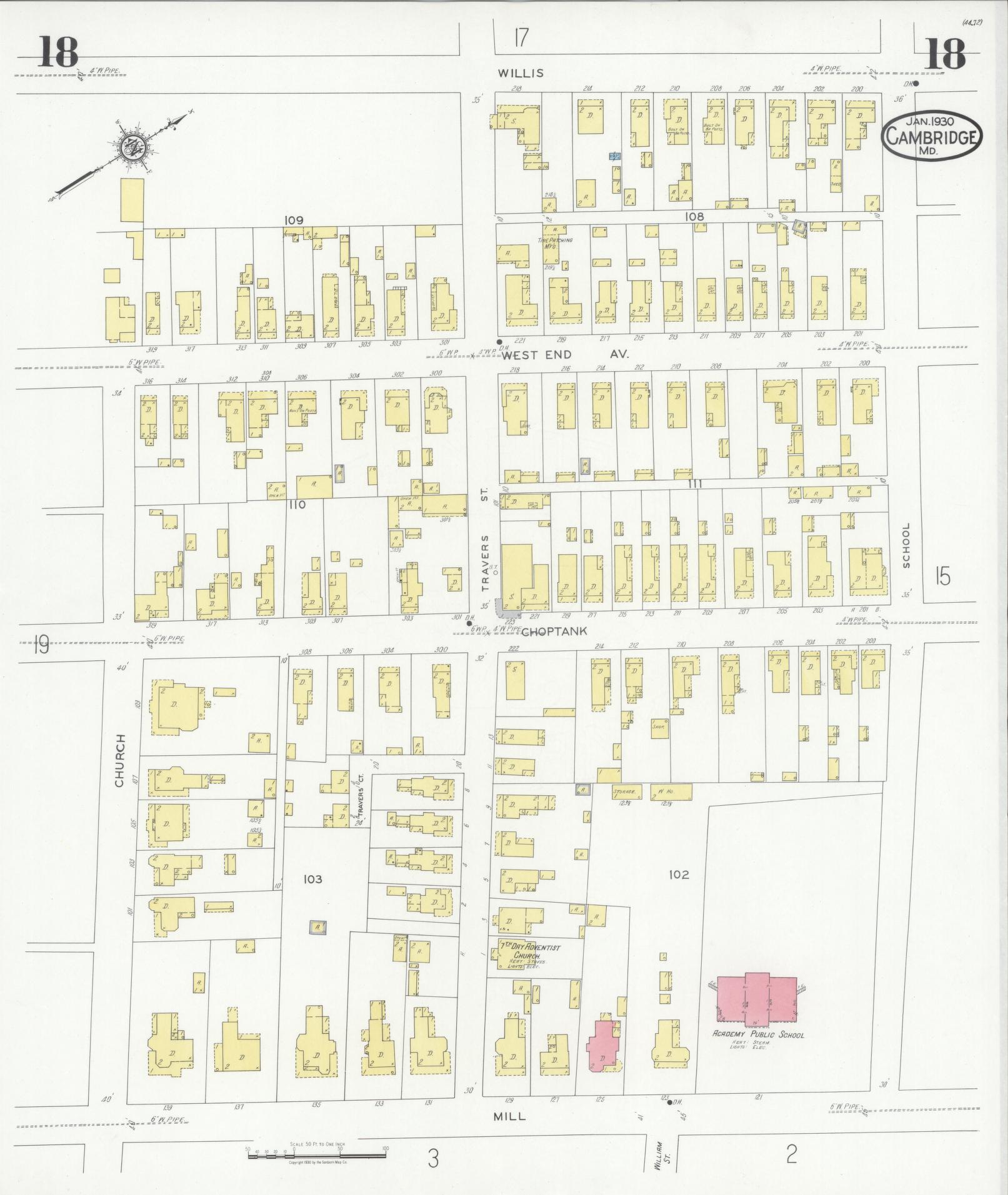 Sanborn Fire Insurance Map from Cambridge, Dorchester County, Maryland (1930), Sheet #0018 - Historic Sanborn Fire Insurance Map Print, vintage old map wall art, antique decor, genealogy gift, Maryland Maryland map