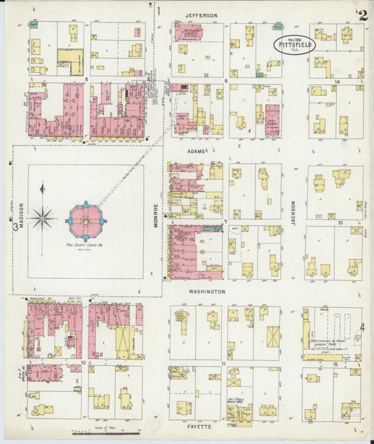 Sanborn Fire Insurance Map from Pittsfield, Pike County, Illinois (1898), Sheet #0002 - Historic Sanborn Fire Insurance Map Print, vintage old map wall art, antique decor, genealogy gift, Illinois Illinois map
