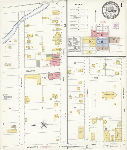 Sanborn Fire Insurance Map from Compton, Los Angeles County, California (1907), Sheet #0001 - Historic Sanborn Fire Insurance Map Print, vintage old map wall art, antique decor, genealogy gift, California California map