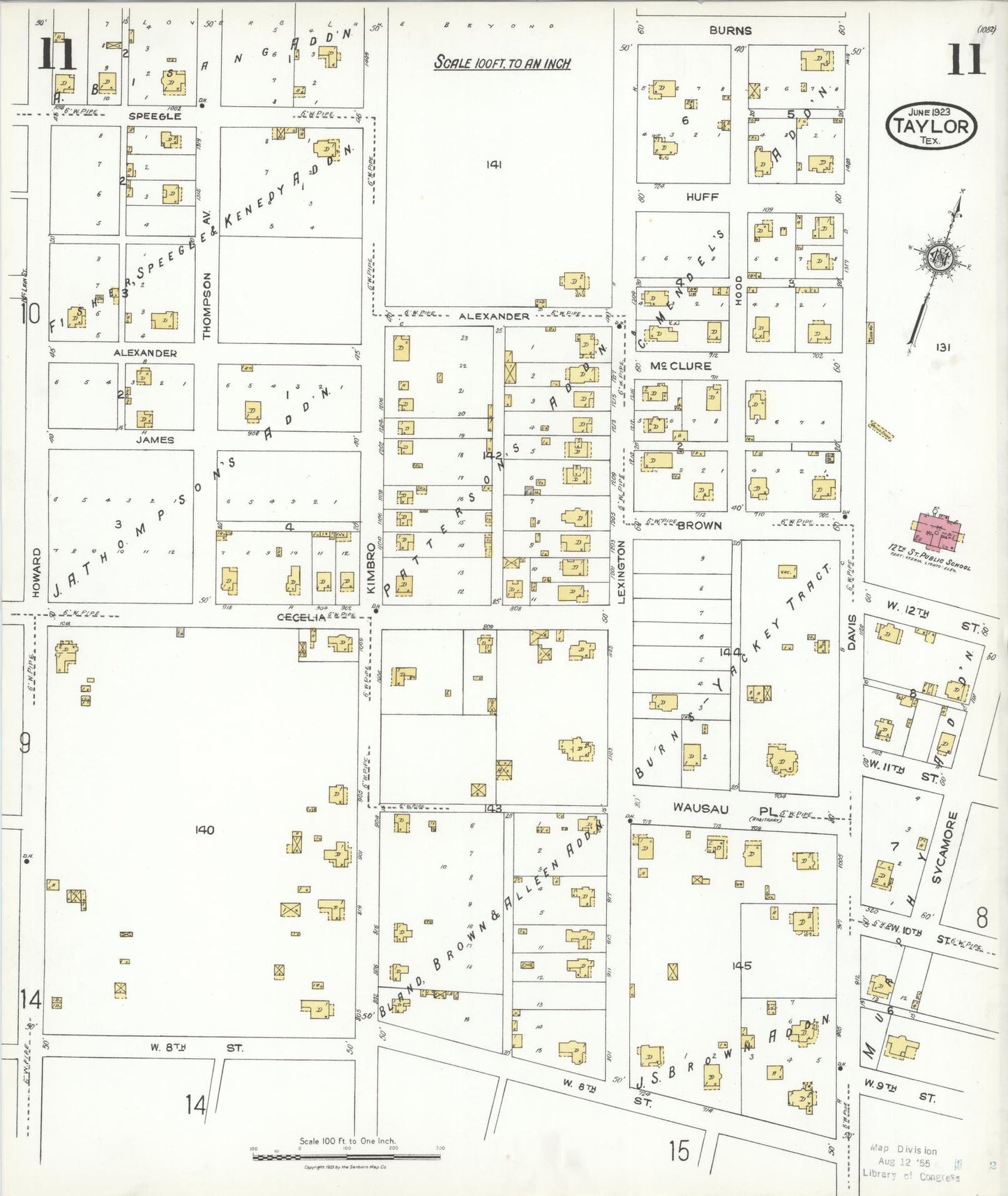 Sanborn Fire Insurance Map from Taylor, Williamson County, Texas (1923), Sheet #0011 - Complete Map Set gallery image, historic Sanborn map, vintage wall art, Texas Texas