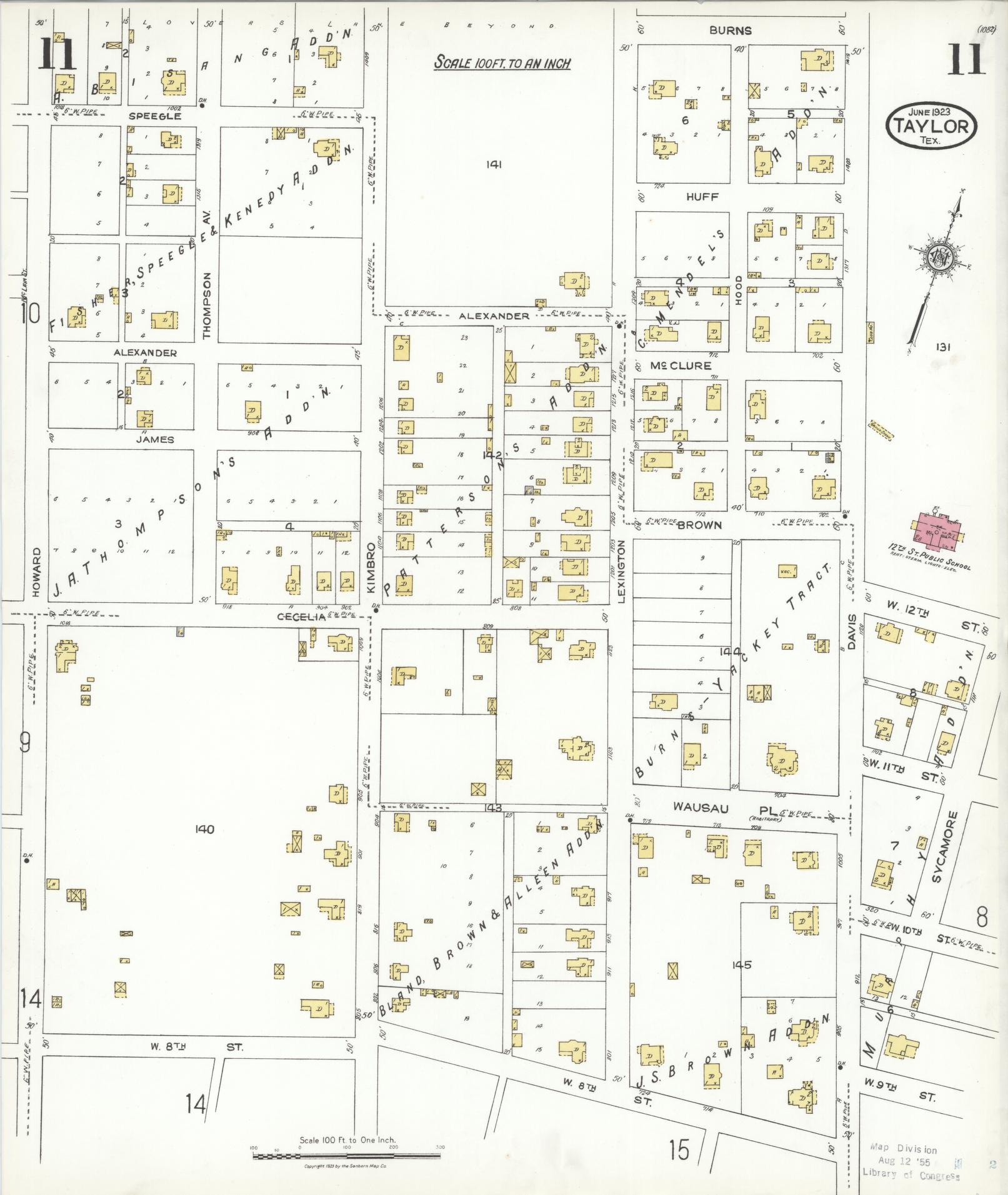 Sanborn Fire Insurance Map from Taylor, Williamson County, Texas (1923), Sheet #0011 - Complete Map Set gallery image, historic Sanborn map, vintage wall art, Texas Texas