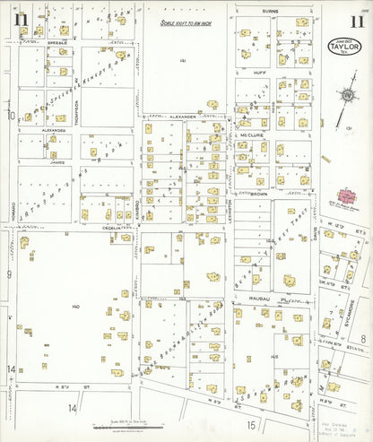 Sanborn Fire Insurance Map from Taylor, Williamson County, Texas (1923), Sheet #0011 - Complete Map Set gallery image, historic Sanborn map, vintage wall art, Texas Texas