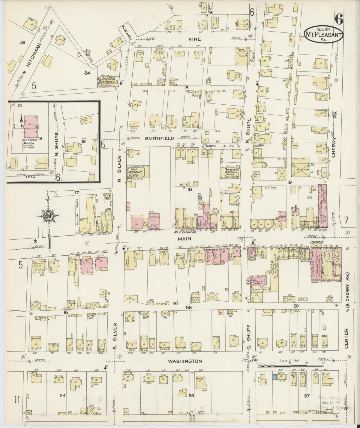 Sanborn Fire Insurance Map from Mount Pleasant, Westmoreland County, Pennsylvania (1914), Sheet #0006 - Complete Map Set gallery image, historic Sanborn map, vintage wall art, Pennsylvania Pennsylvania