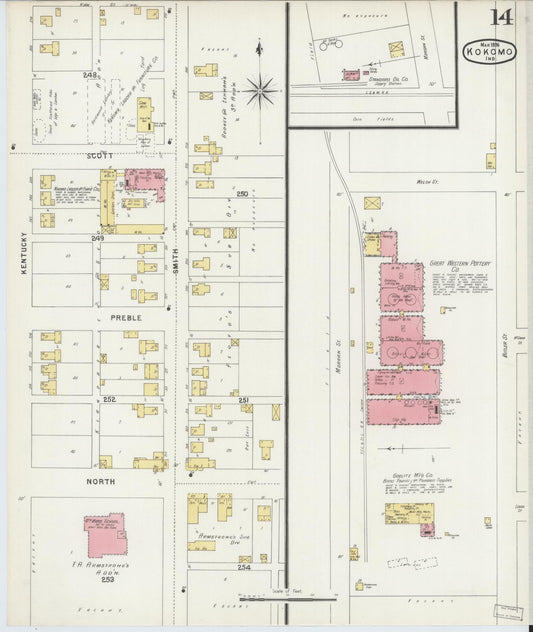 Sanborn Fire Insurance Map from Kokomo, Howard County, Indiana (1896), Sheet #0014 - Historic Sanborn Fire Insurance Map Print, vintage old map wall art, antique decor, genealogy gift, Indiana Indiana map