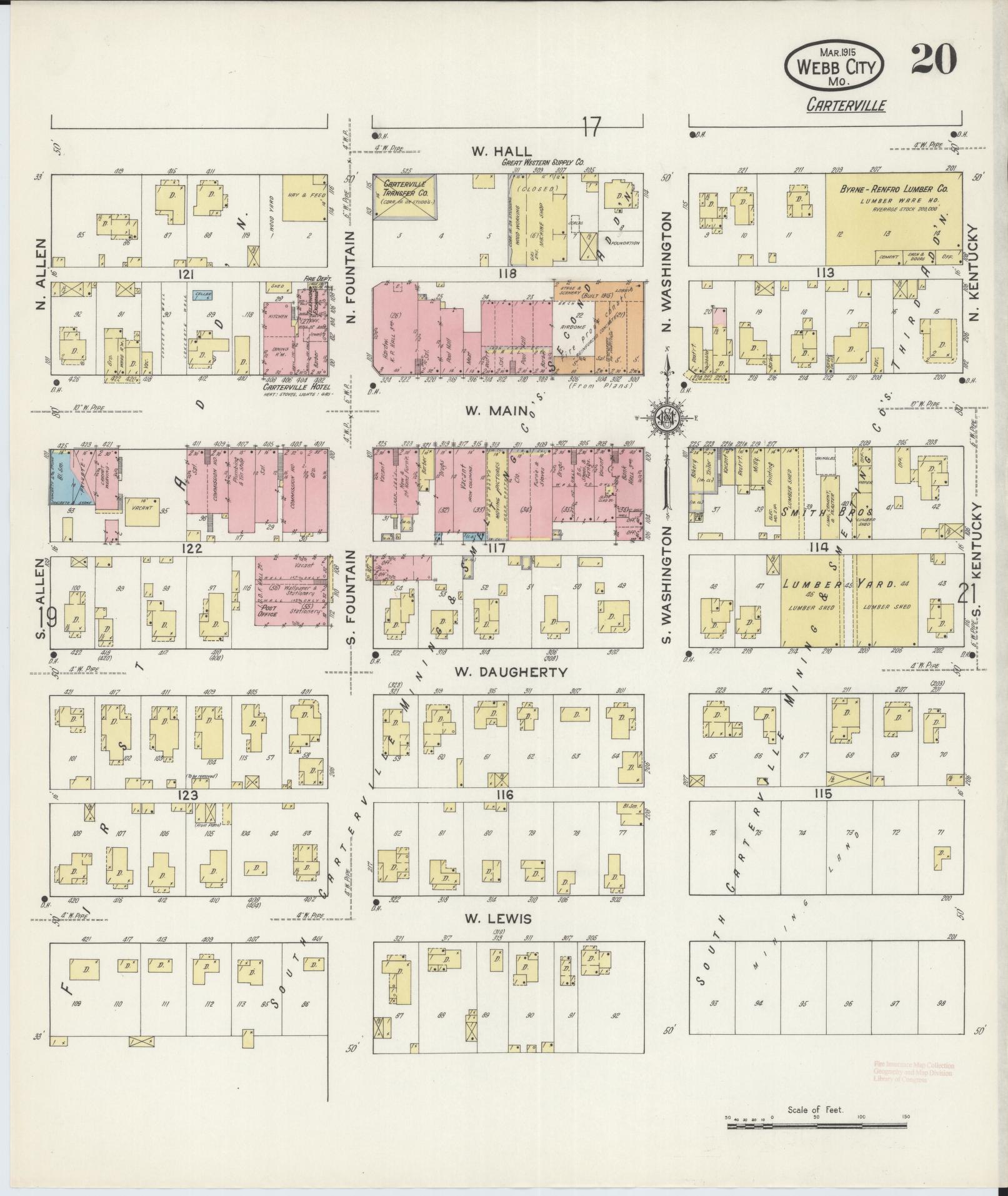 Sanborn Fire Insurance Map from Webb City, Jasper County, Missouri (1915), Sheet #0020 - Complete Map Set gallery image, historic Sanborn map, vintage wall art, Missouri Missouri