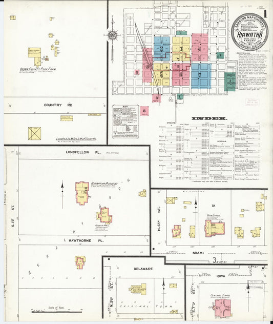 Sanborn Fire Insurance Map from Hiawatha, Brown County, Kansas (1911), Sheet #0001 - Historic Sanborn Fire Insurance Map Print, vintage old map wall art, antique decor, genealogy gift, Kansas Kansas map