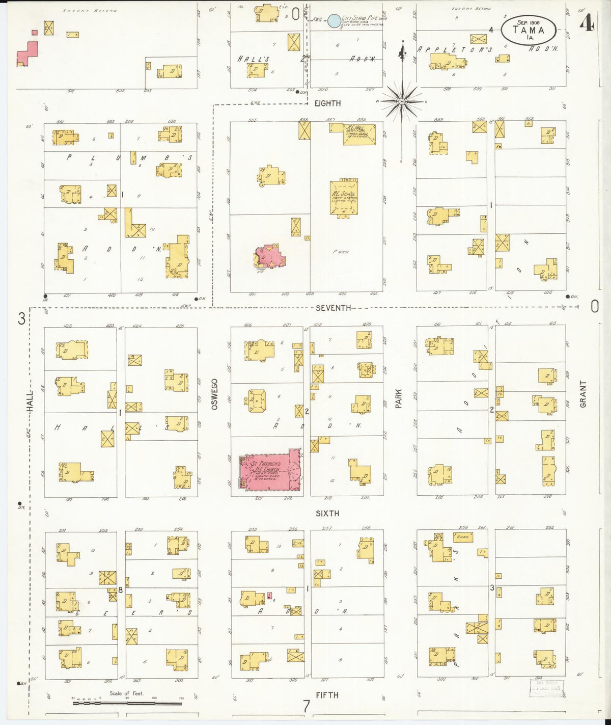Sanborn Fire Insurance Map from Tama, Tama County, Iowa (1906), Sheet #0004 - Historic Sanborn Fire Insurance Map Print, vintage old map wall art