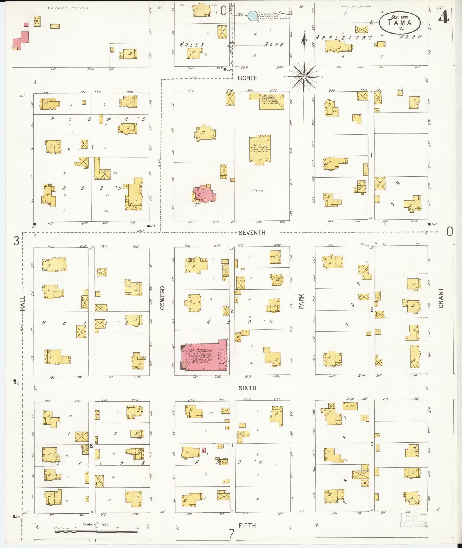 Sanborn Fire Insurance Map from Tama, Tama County, Iowa (1906), Sheet #0004 - Historic Sanborn Fire Insurance Map Print, vintage old map wall art
