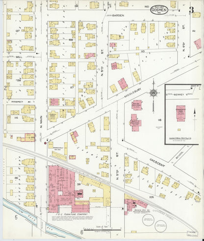 Sanborn Fire Insurance Map from Goshen, Elkhart County, Indiana (1917), Sheet #0003 - Historic Sanborn Fire Insurance Map Print, vintage old map wall art, antique decor, genealogy gift, Indiana Indiana map
