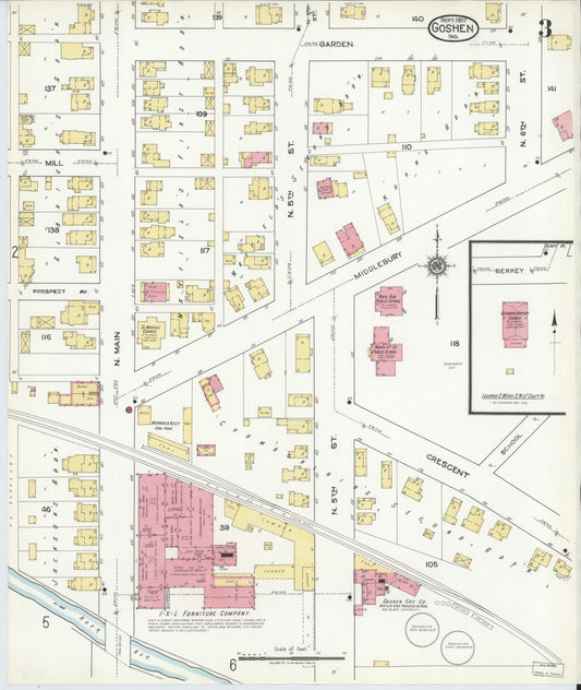 Sanborn Fire Insurance Map from Goshen, Elkhart County, Indiana (1917), Sheet #0003 - Historic Sanborn Fire Insurance Map Print, vintage old map wall art, antique decor, genealogy gift, Indiana Indiana map