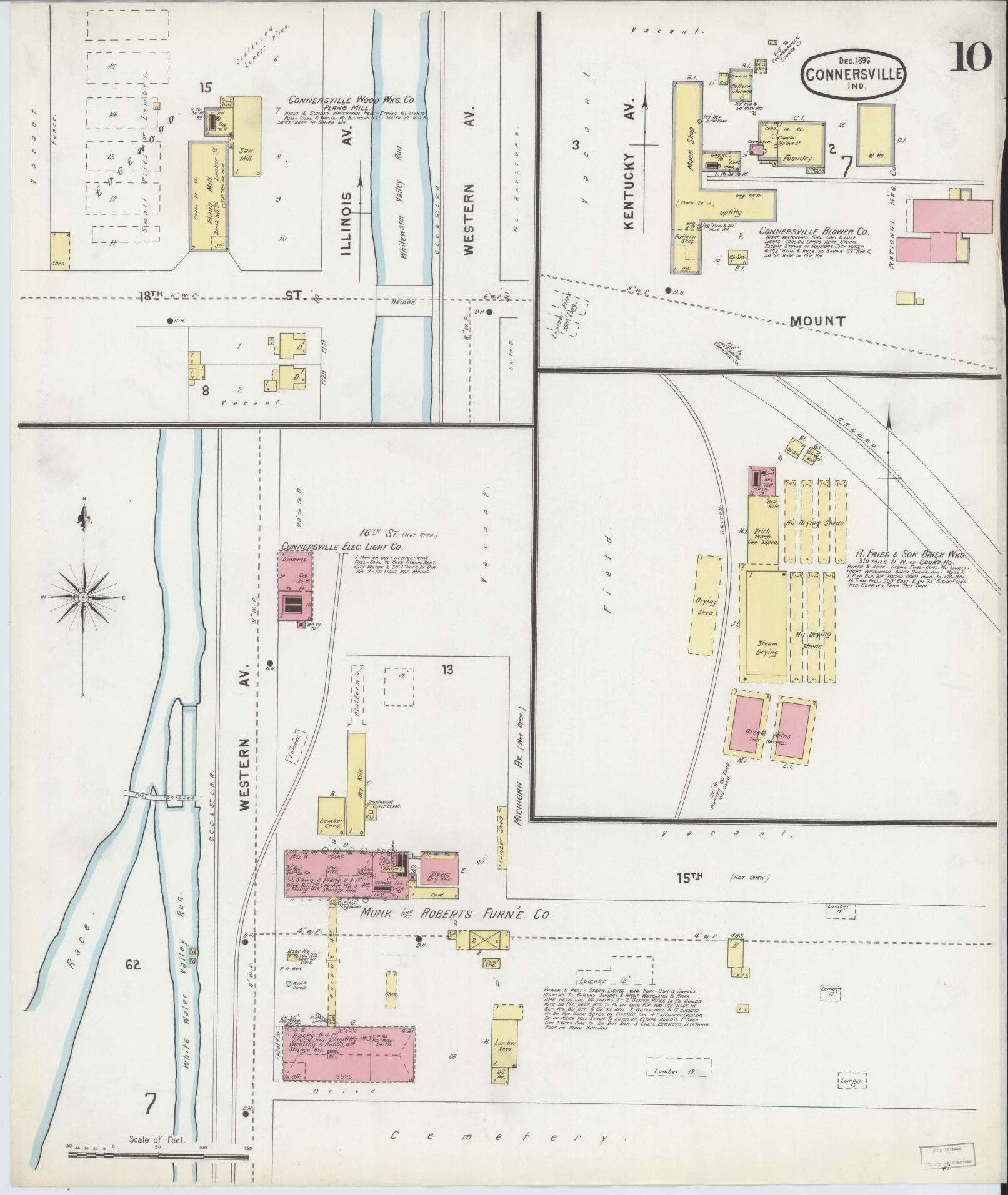 Sanborn Fire Insurance Map from Connersville, Fayette County, Indiana (1896), Sheet #0010 - Complete Map Set gallery image, historic Sanborn map, vintage wall art, Indiana Indiana