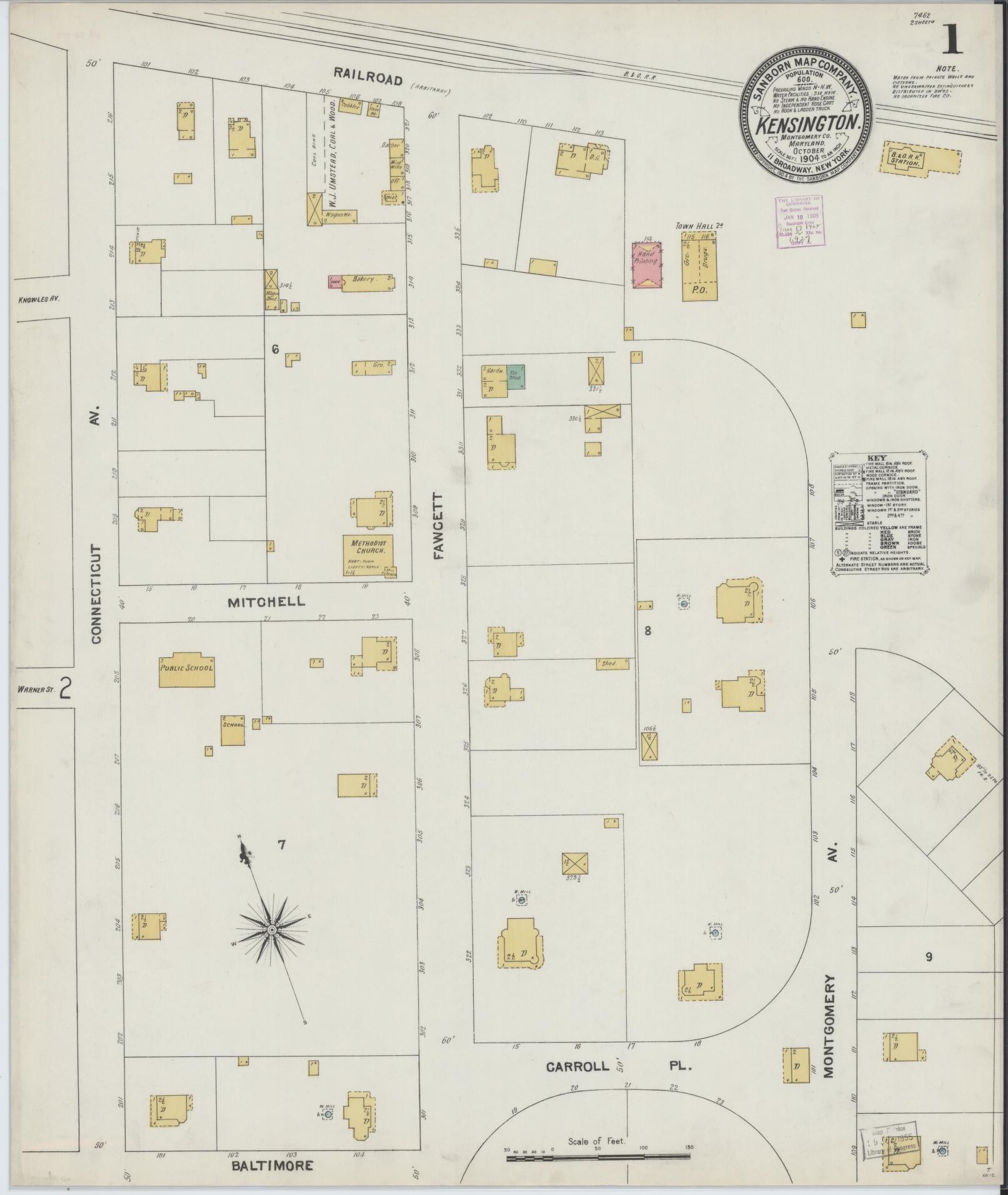 Sanborn Fire Insurance Map from Kensington, Montgomery County, Maryland (1904), Sheet #0001 - Complete Map Set gallery image, historic Sanborn map, vintage wall art, Maryland Maryland